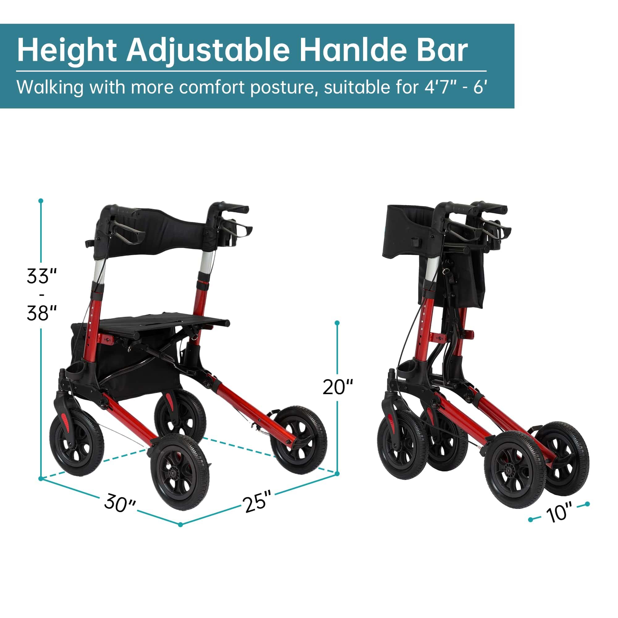 HFK-9202E All Terrain Dual-Brake Compact Foldable Rollator Walker 10