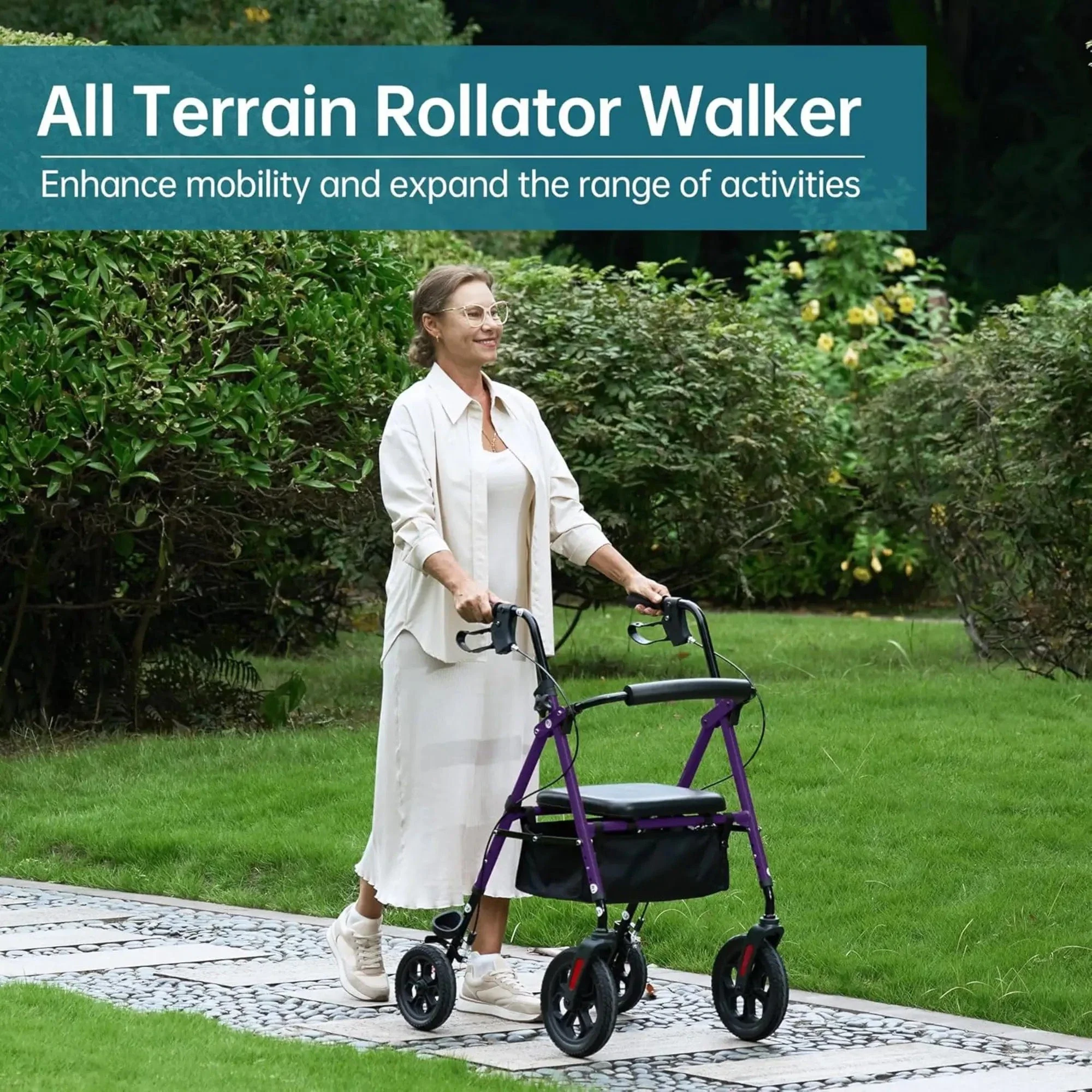 YF-9007D All-Terrain Dual-Brake Rollator Walker 8