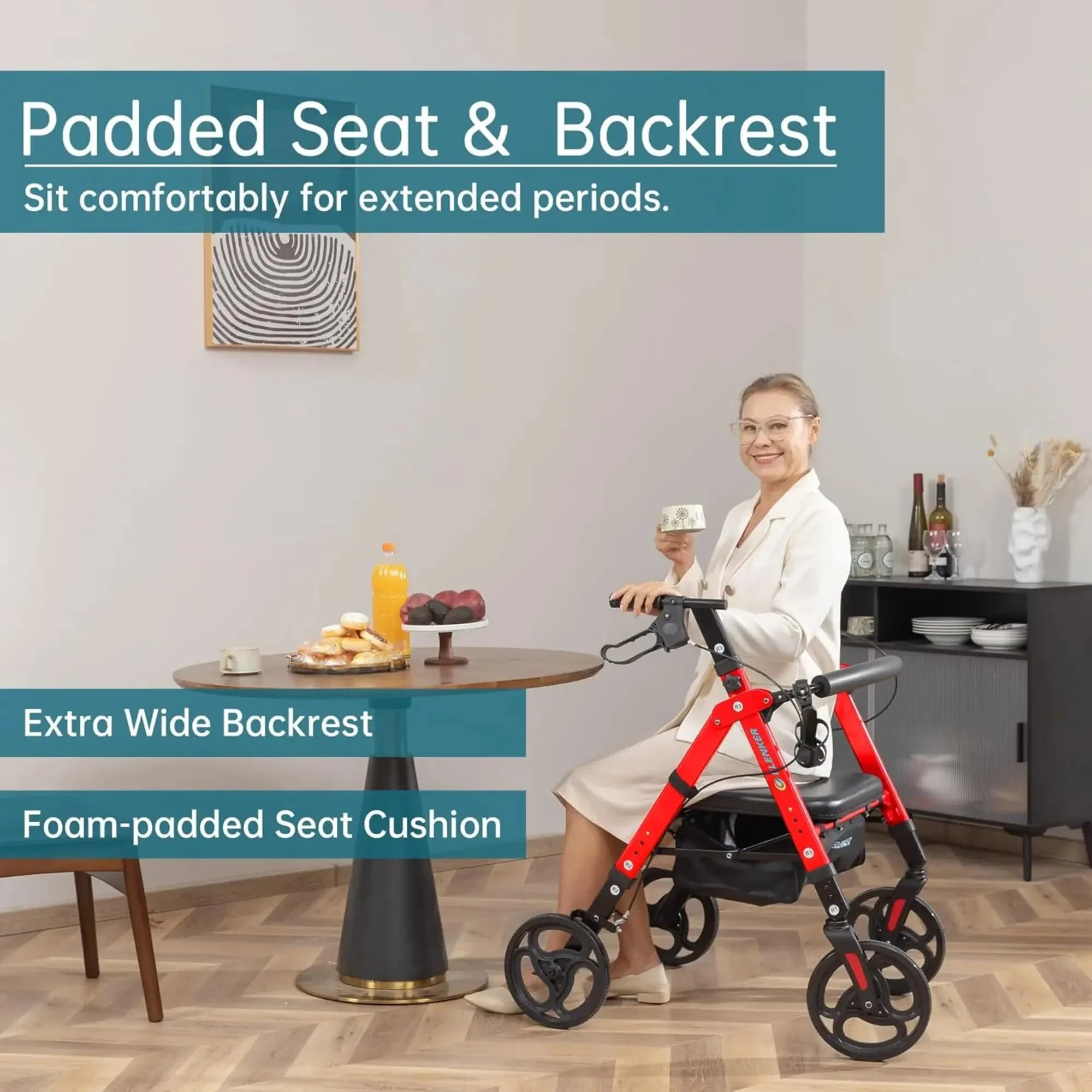 YF-9007A Dual-Brake Heavy Duty Rollator Walker 10