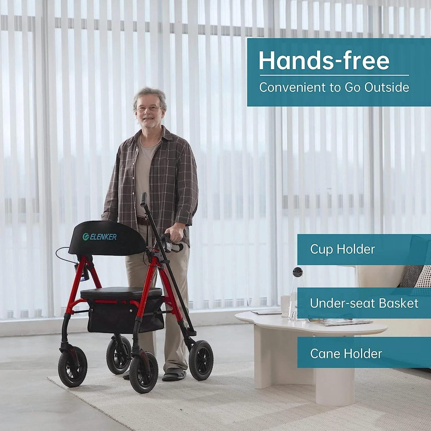 KLD-9218 All Terrain Dual-Brake Rollator Walker 8