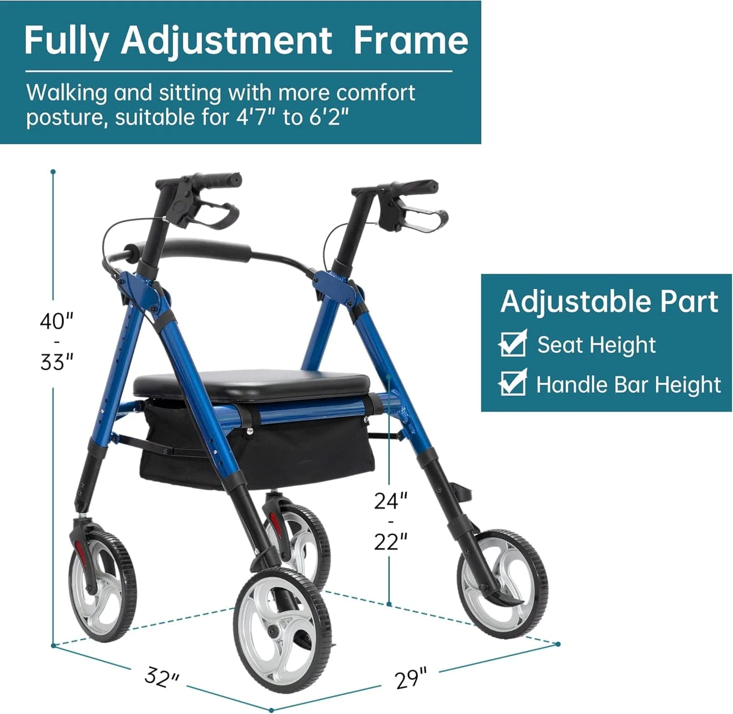 HFK-9219 Dual-Brake Heavy Duty Rollator Walker 10