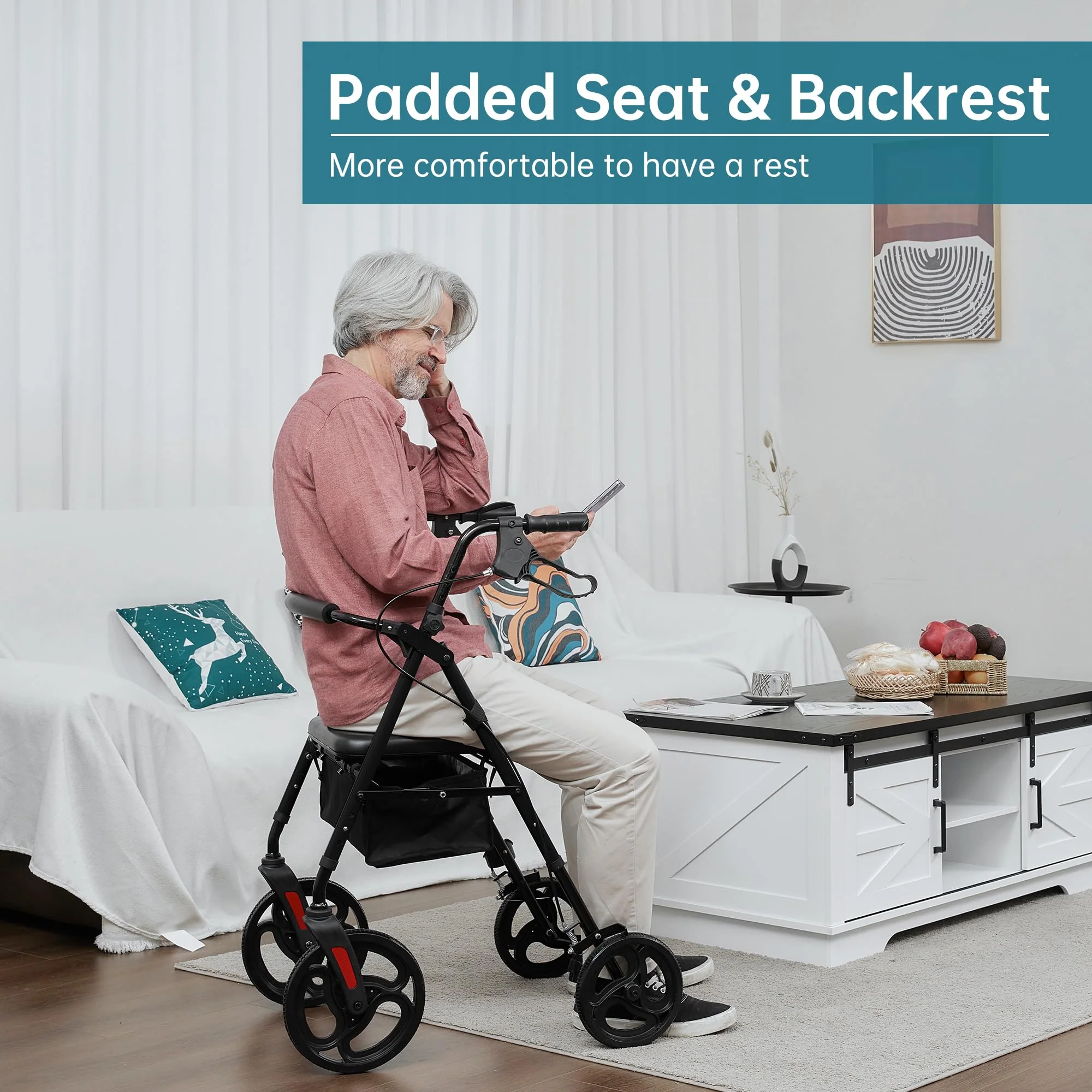 YF-9007B Dual-Brake Ergonomic Handgrip Rollator Walker 8