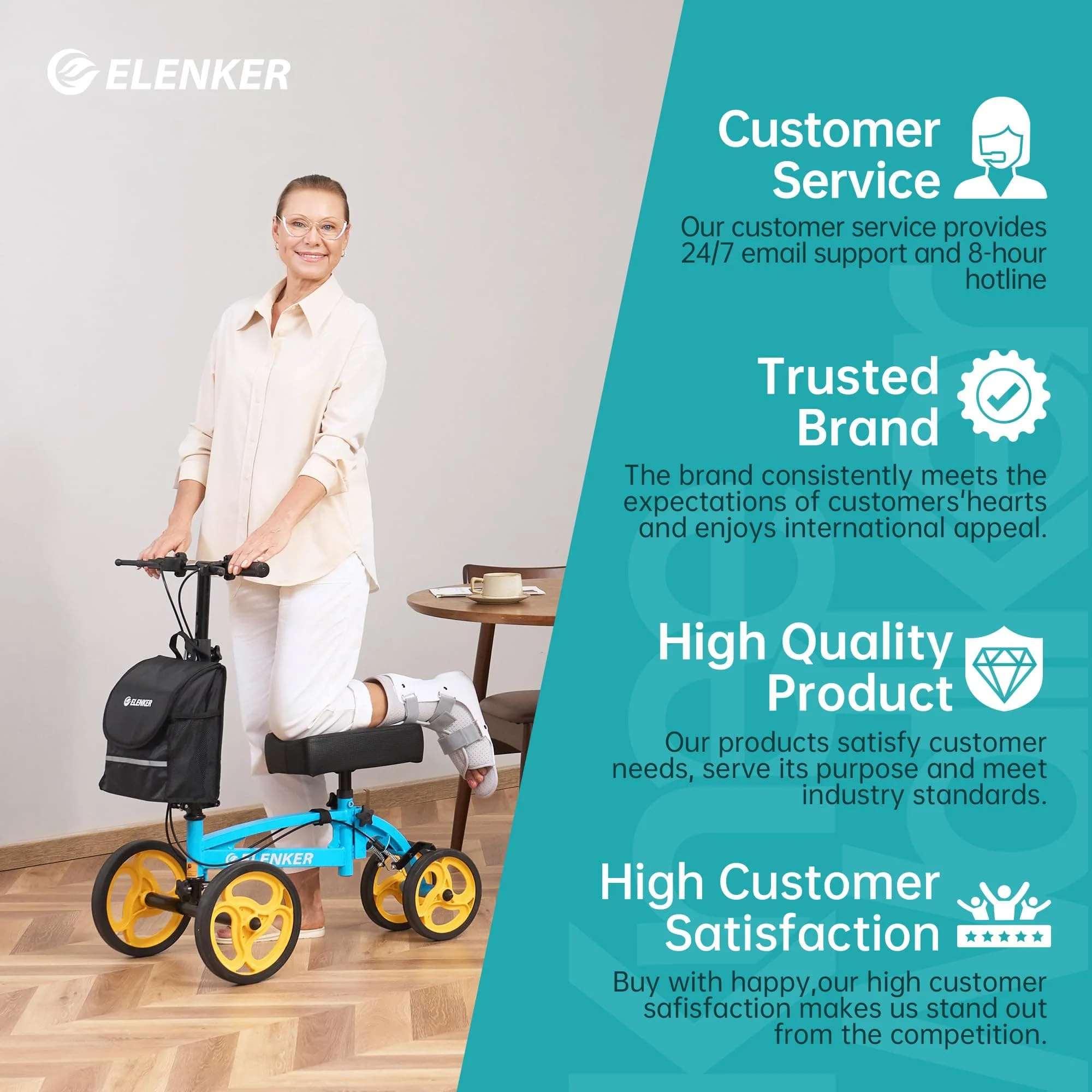 YF-9010A Steerable Knee Scooter, Foldable Knee Walker with Basket Dual Braking System Knee Scooters for Injured Ankle and Broken Foot Blue