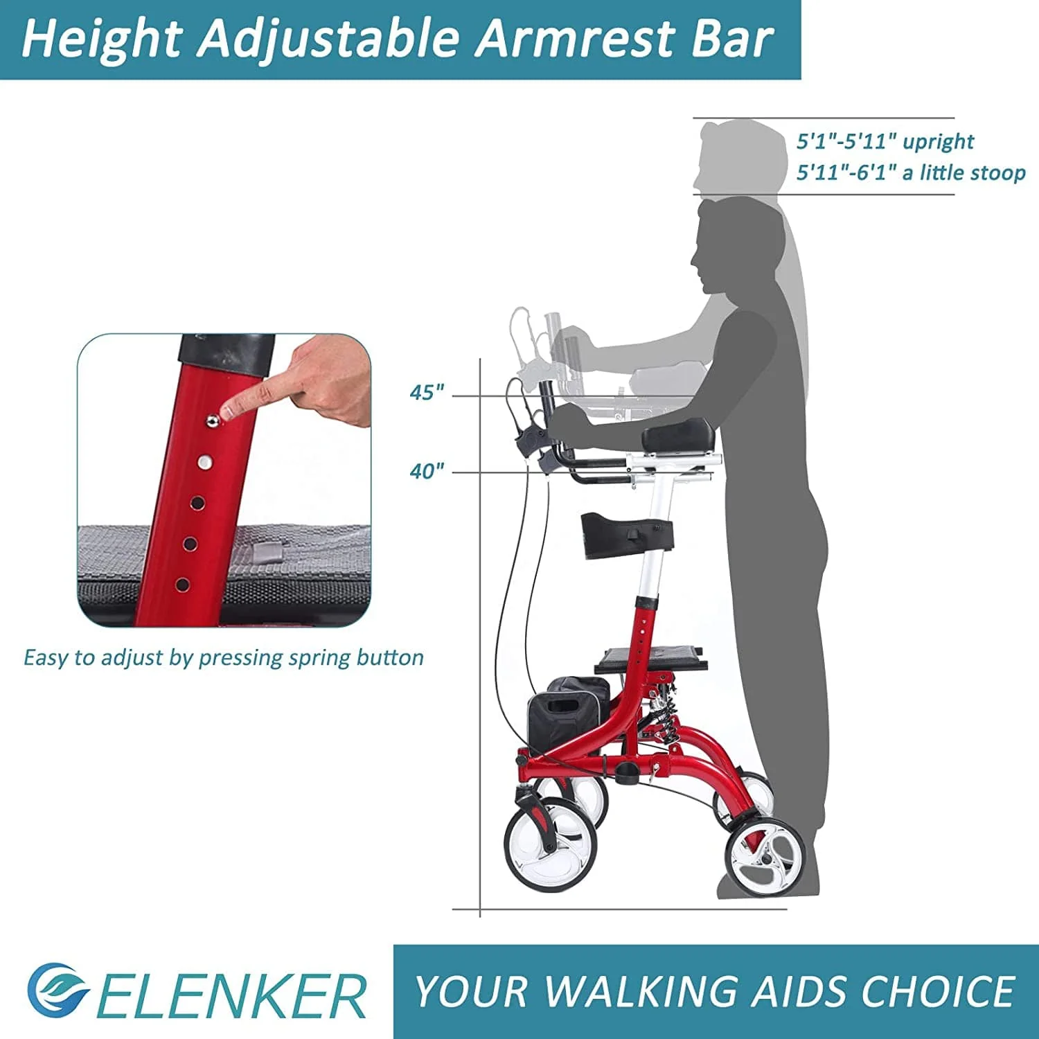 HFK-9211B Dual-Brake Shock-Absorbing Upright Walker 8