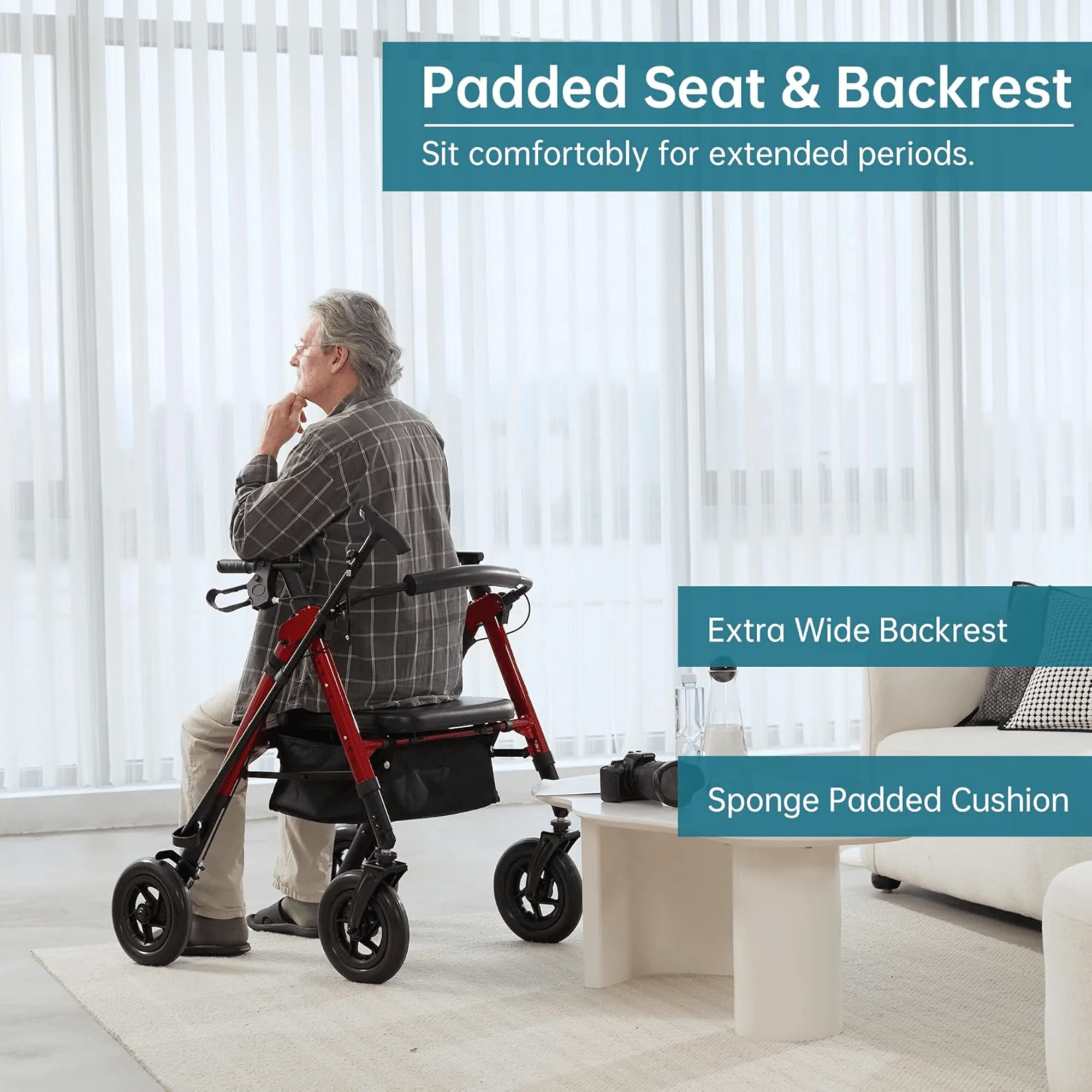 HFK-9219KD-2 All-Terrain Heavy Duty No-Assembly Rollator Walker 10