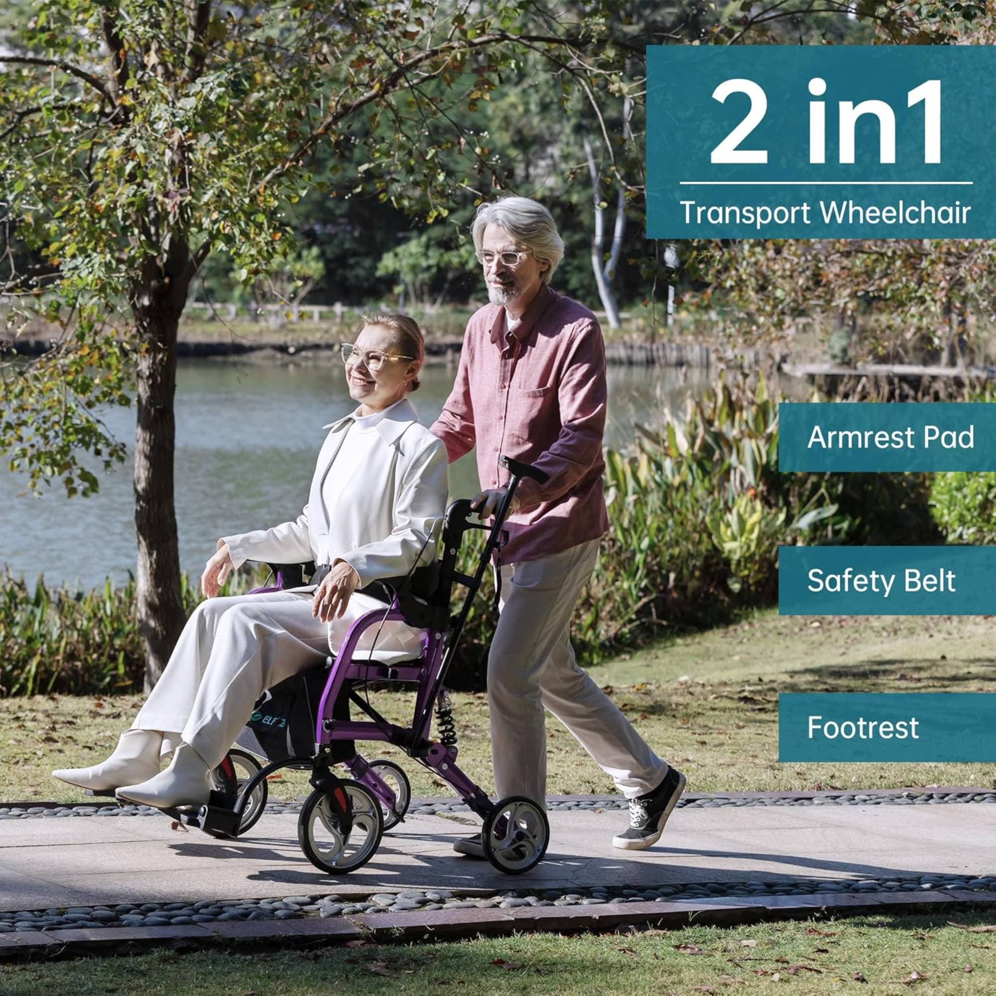 HFK-9294 2-in-1 Shock-Absorbing Rollator Walker 8” Rear Wheels