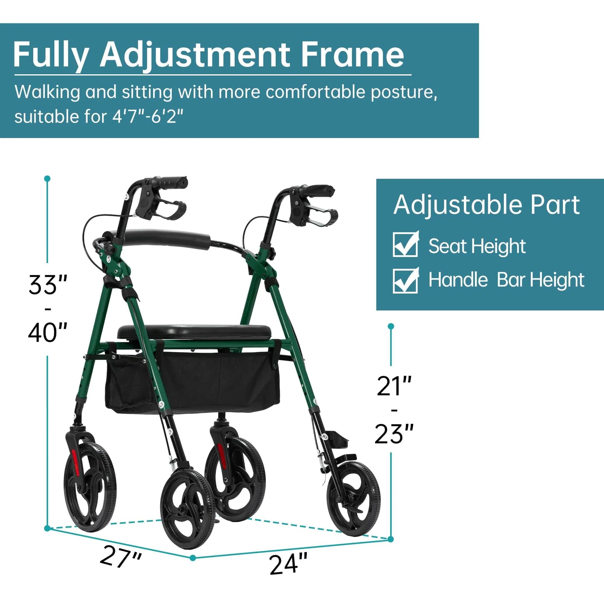 YF-9007B Dual-Brake Ergonomic Handgrip Rollator Walker 8