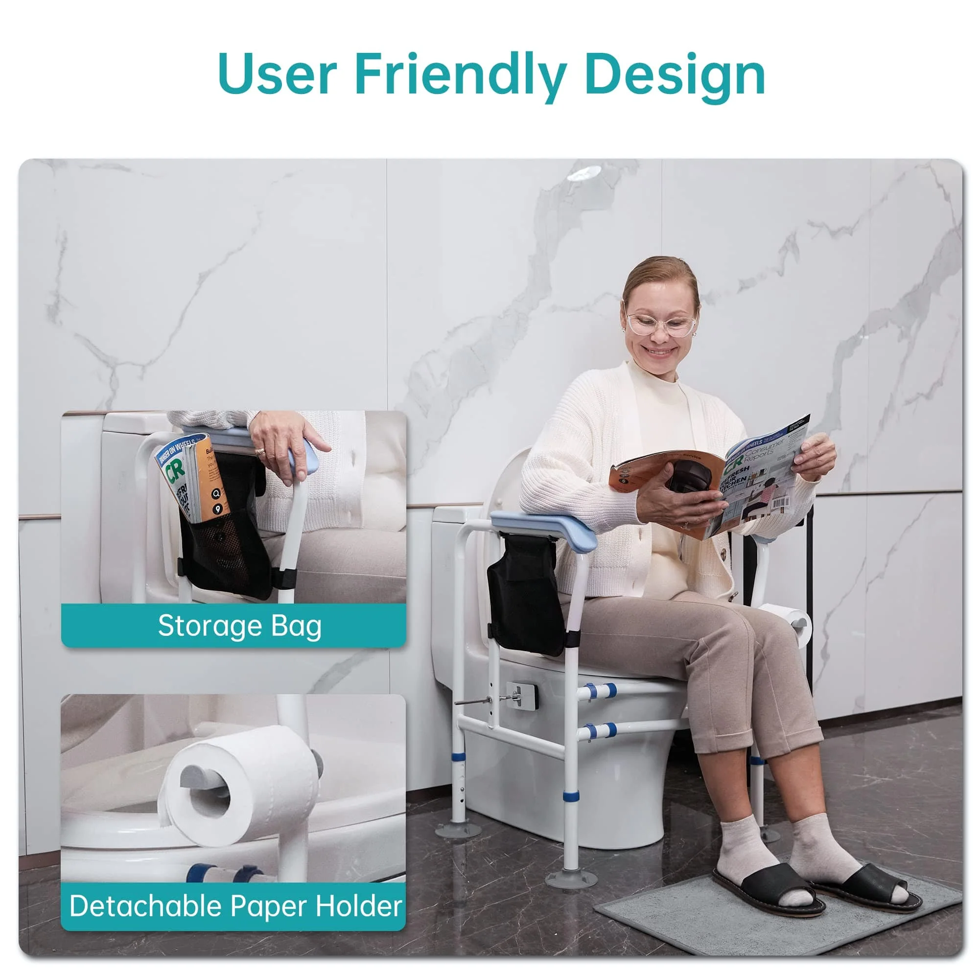 QC-F45 Height-Adjustable Toilet Safety Non-Slip Rails