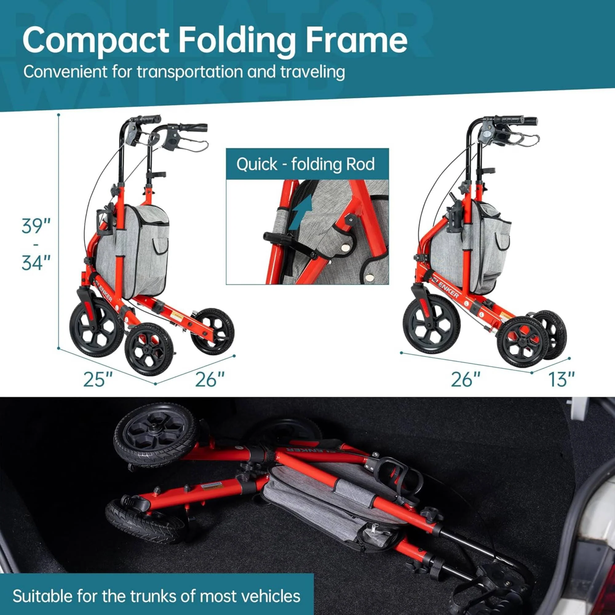 YF-9006B All-Terrain Portable Heavy Duty Rollator Walker 8