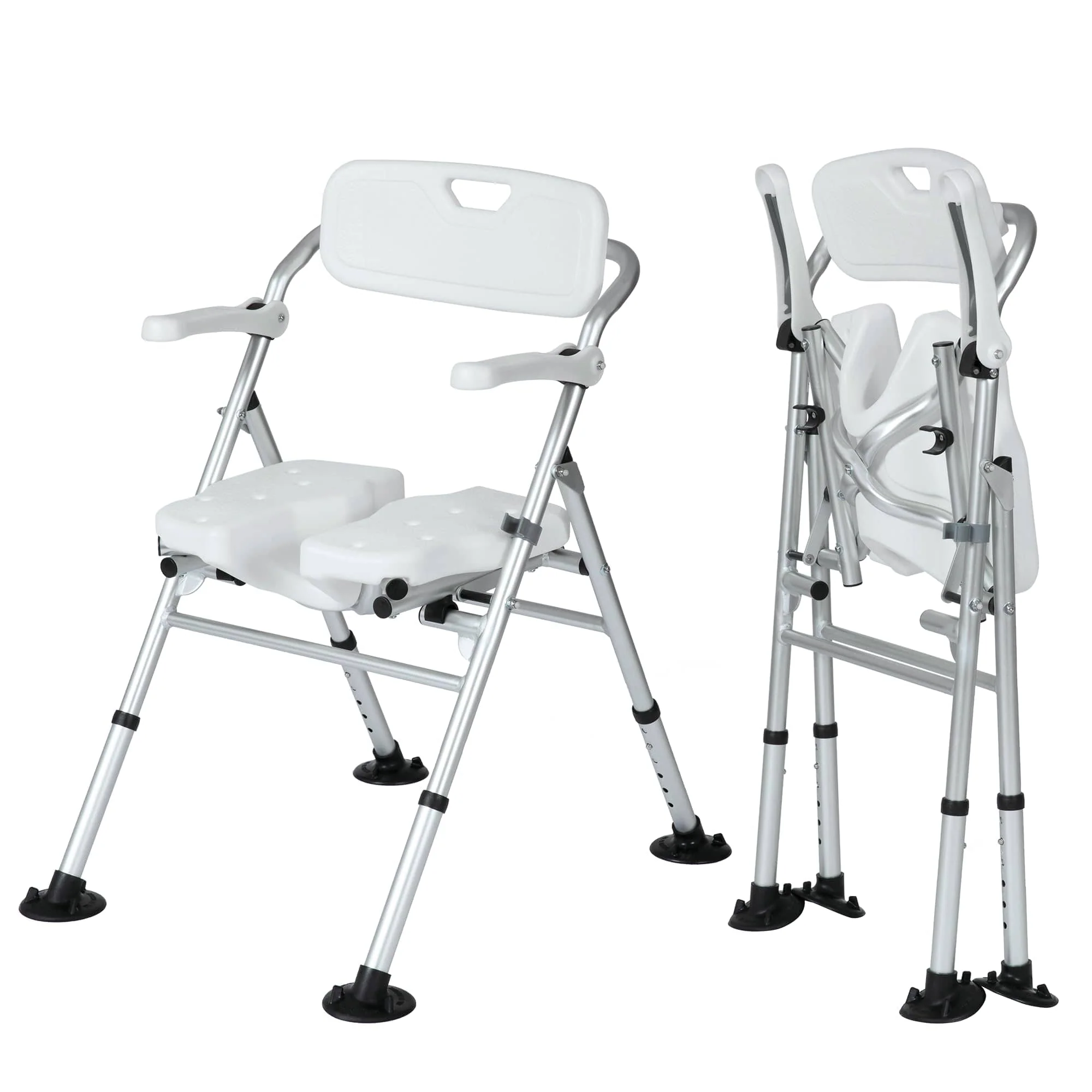 FST-743X-FW Folding Non-Slip Shower Chair U-Shaped Groove Design
