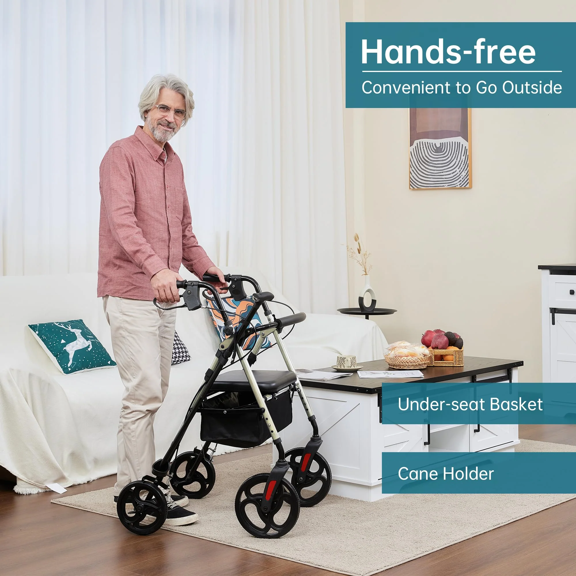 YF-9007B Dual-Brake Ergonomic Handgrip Rollator Walker 8