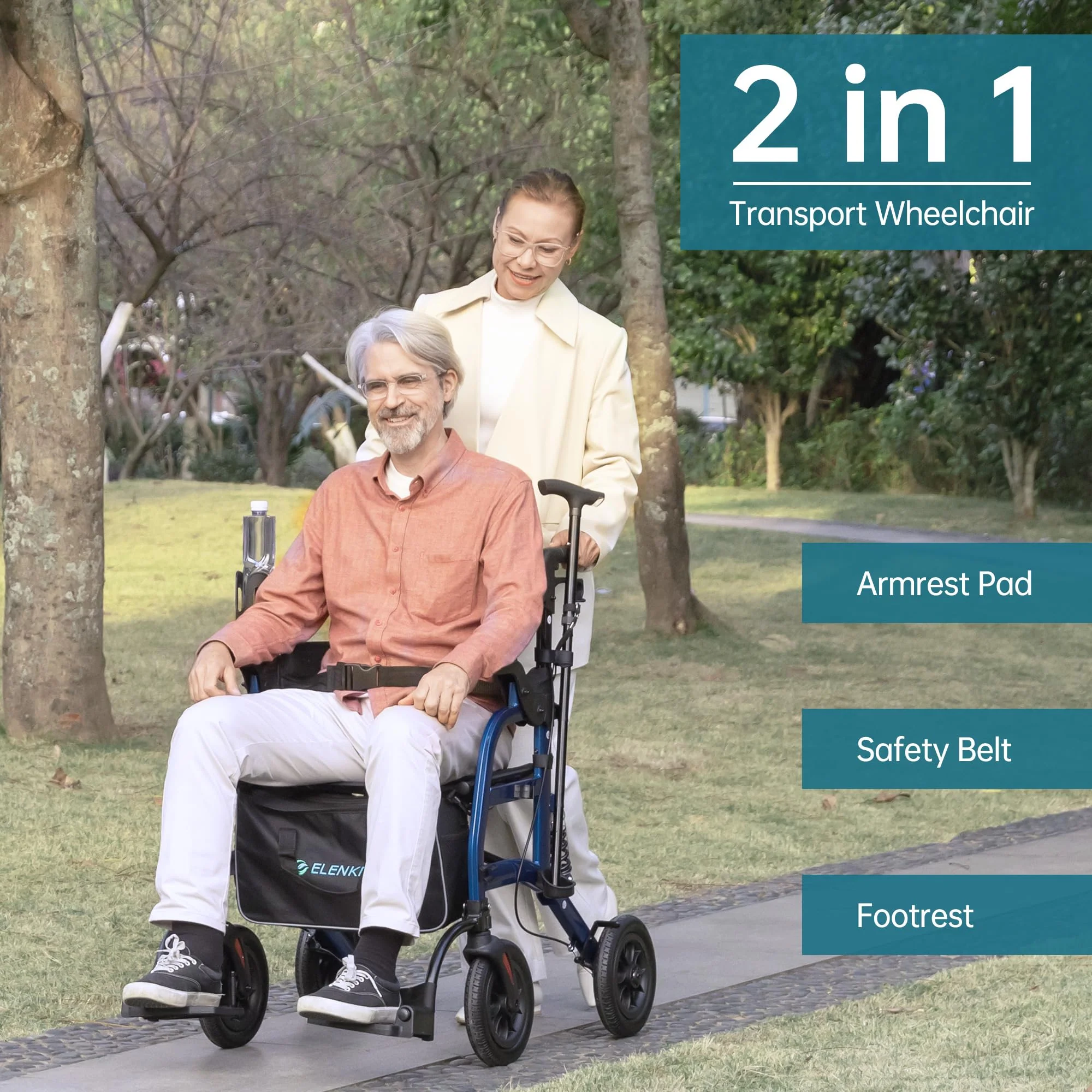 HFK-9294-2 All-Terrain 2-in-1 Shock-Absorbing Rollator Walker 10” Wheels