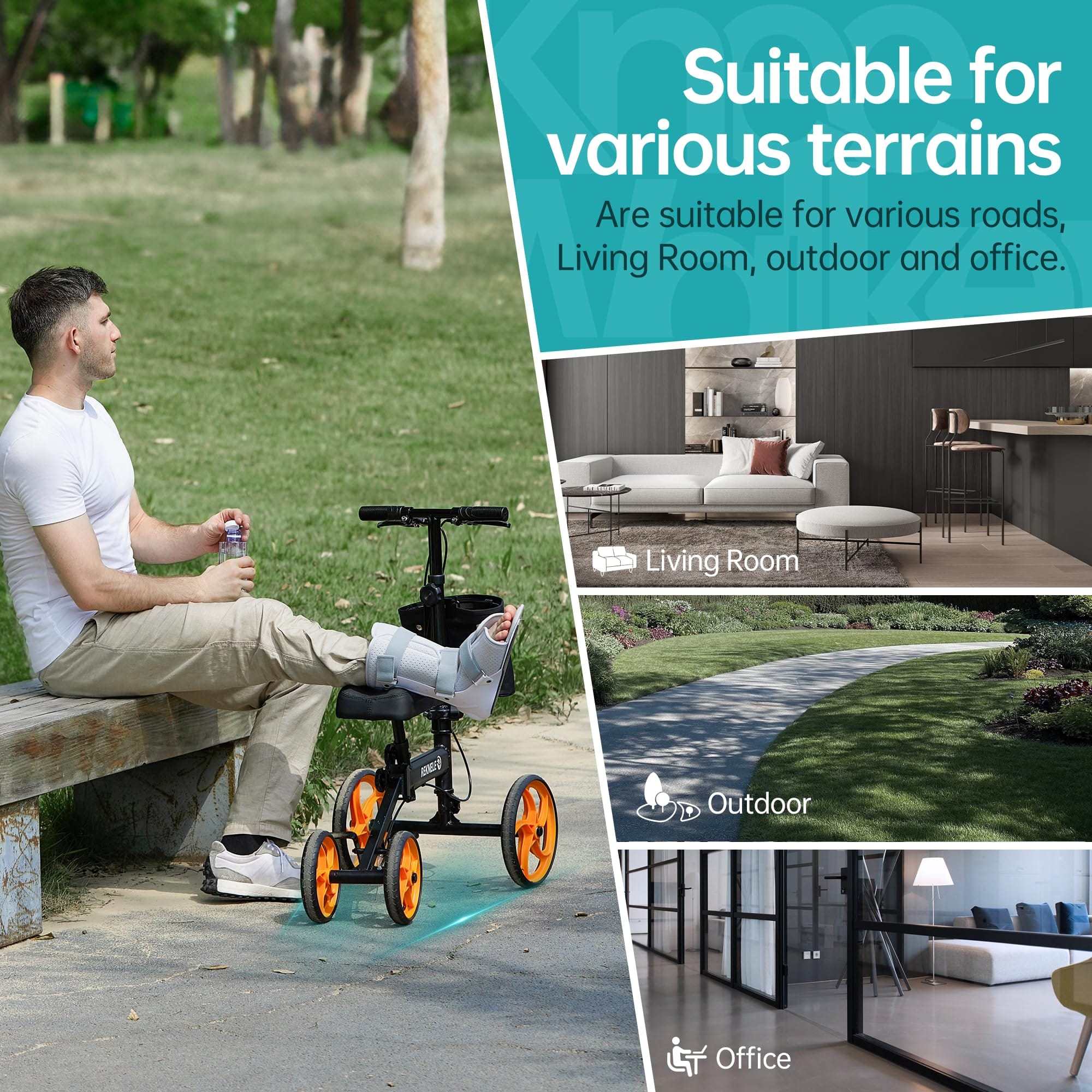 MT-9253 Steerable Portable Knee Walker 10'' Wheels