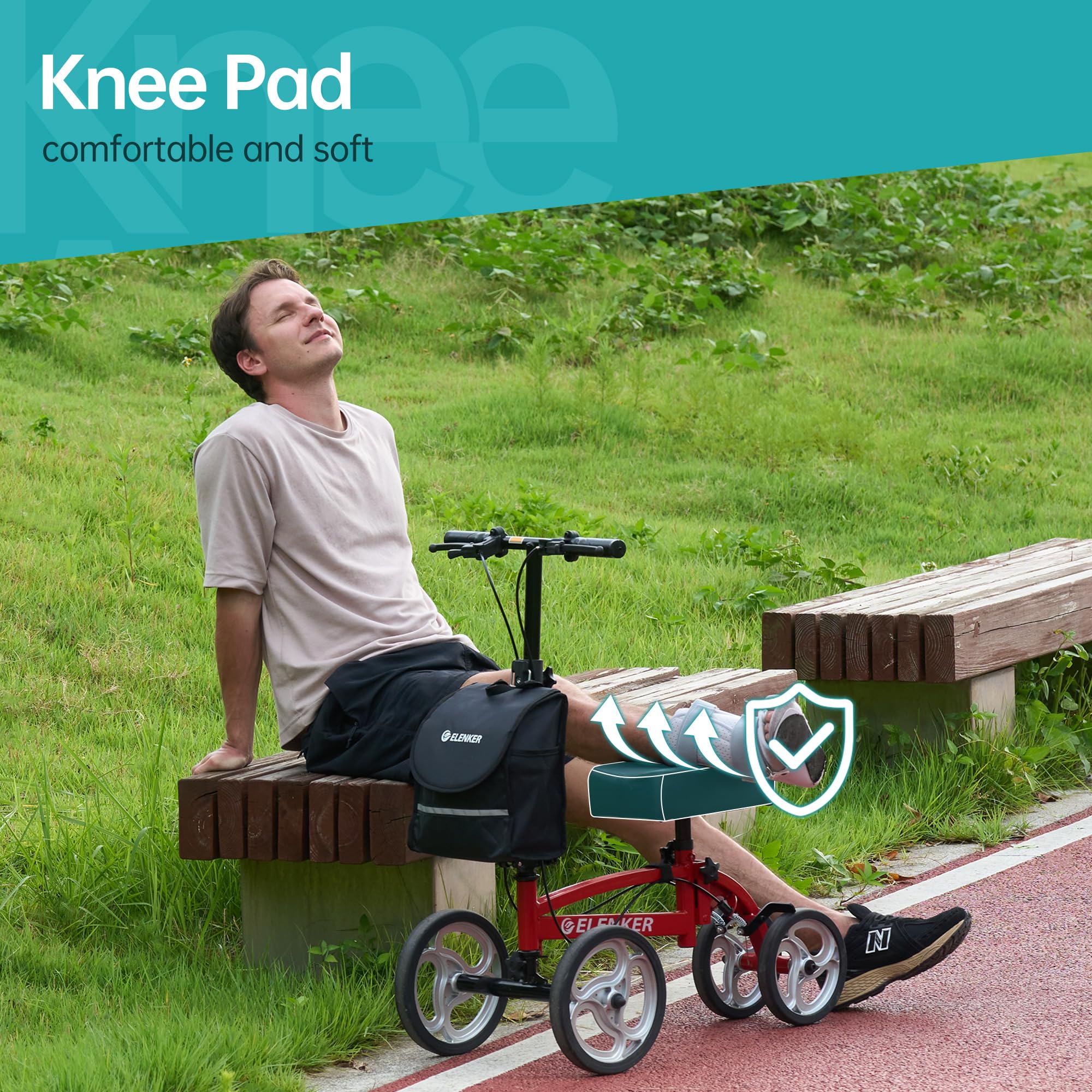 YF-9010A Steerable Knee Scooter, Foldable Knee Walker with Basket Dual Braking System Knee Scooters for Injured Ankle and Broken Foot Red