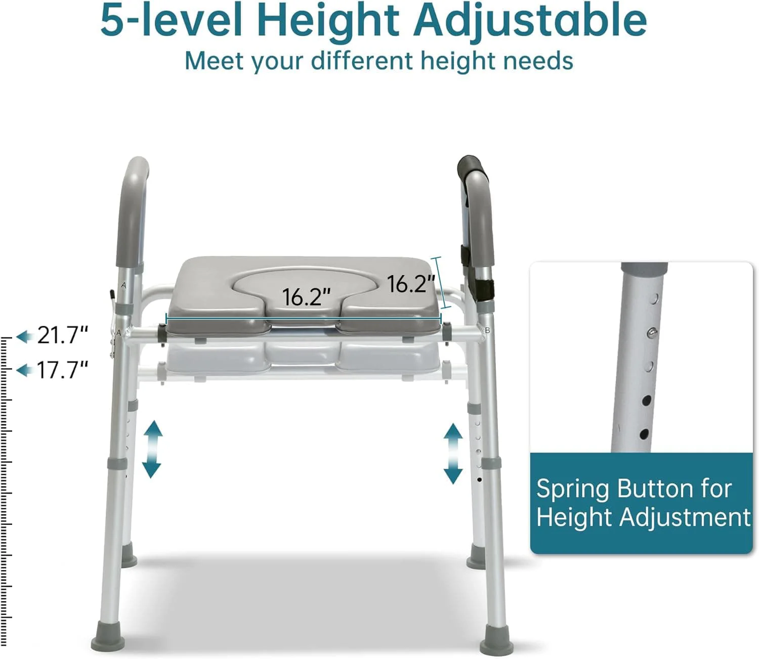 HFK-3367KD Height-Adjustable Raised Toilet Seat With Soft Padded Seat