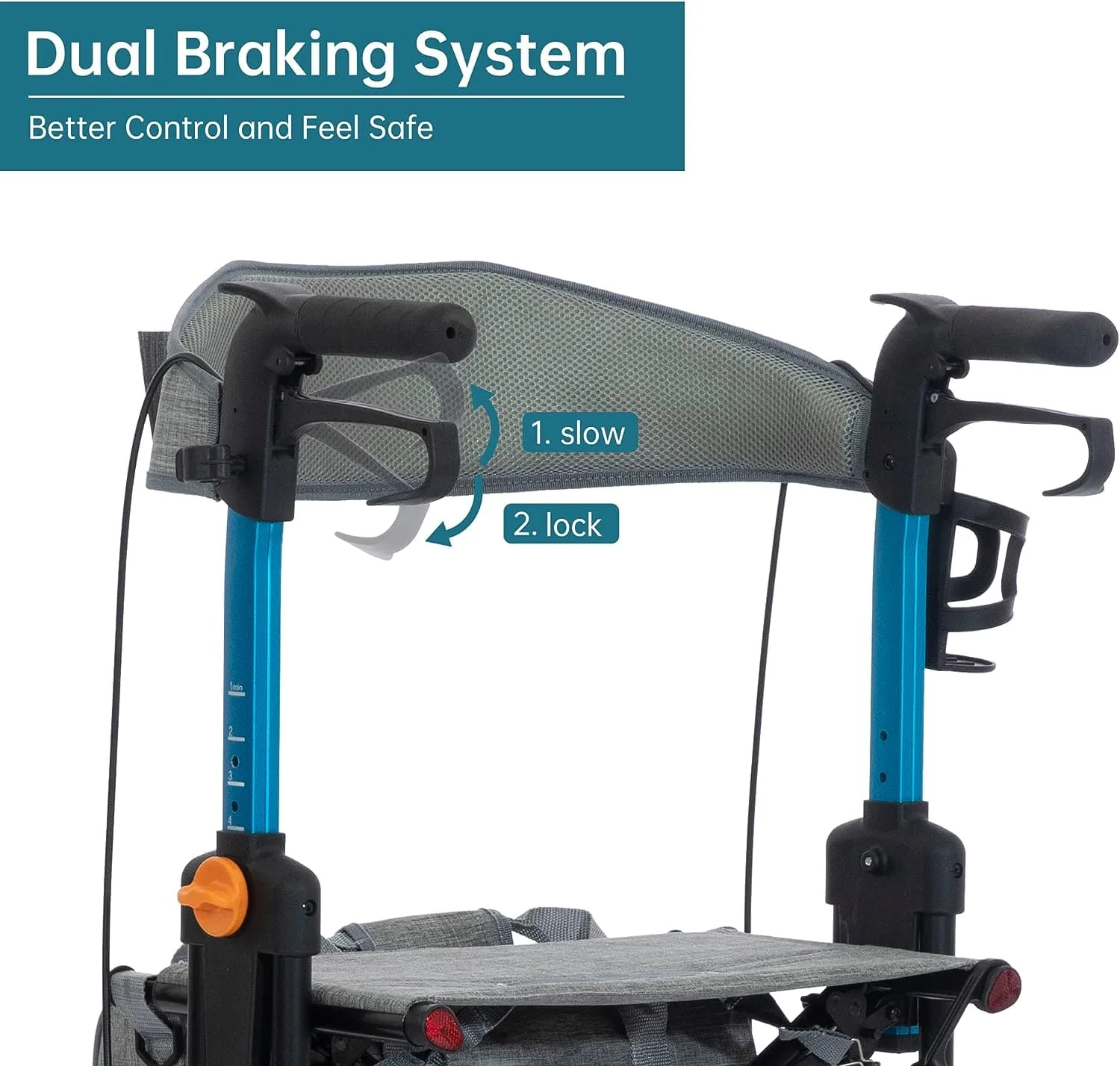 KLD-9282 Dual-Brake Knob Adjustment Height Rollator Walker 8