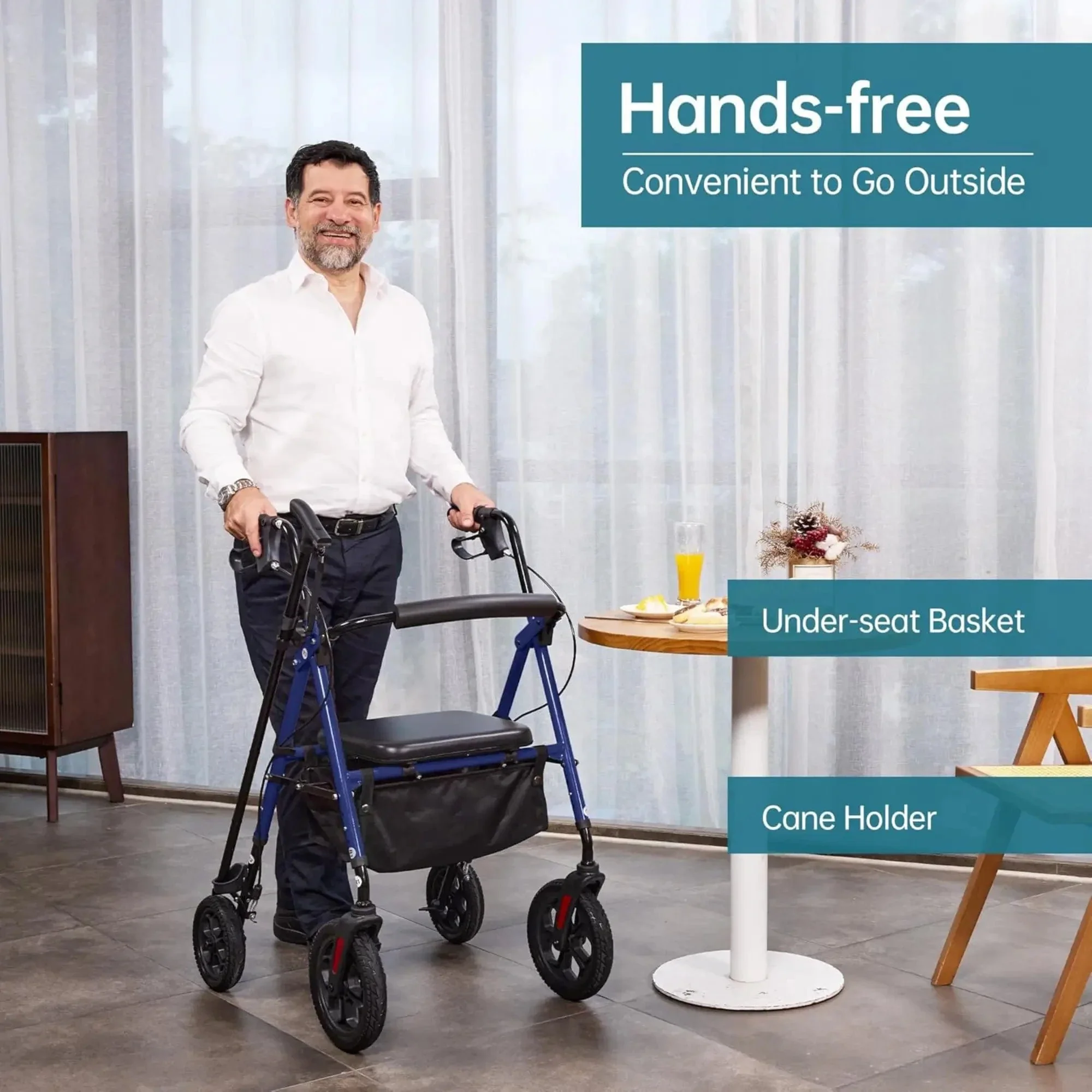 YF-9007D All-Terrain Dual-Brake Rollator Walker 8