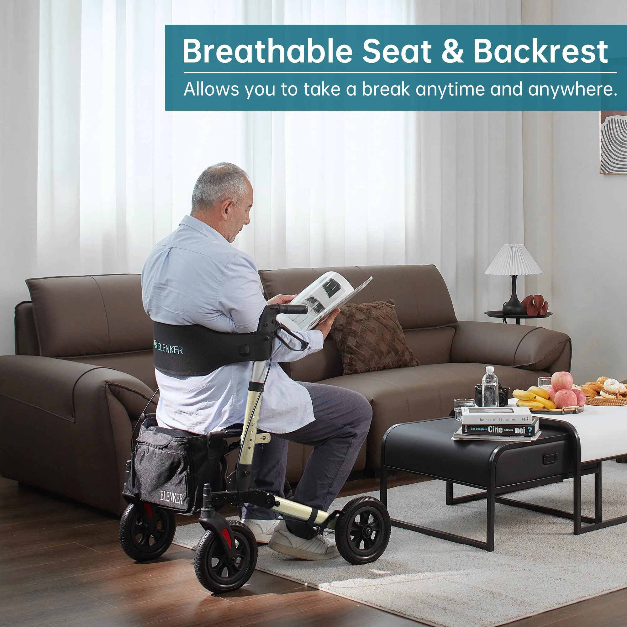 HFK-9202E All Terrain Dual-Brake Compact Foldable Rollator Walker 10