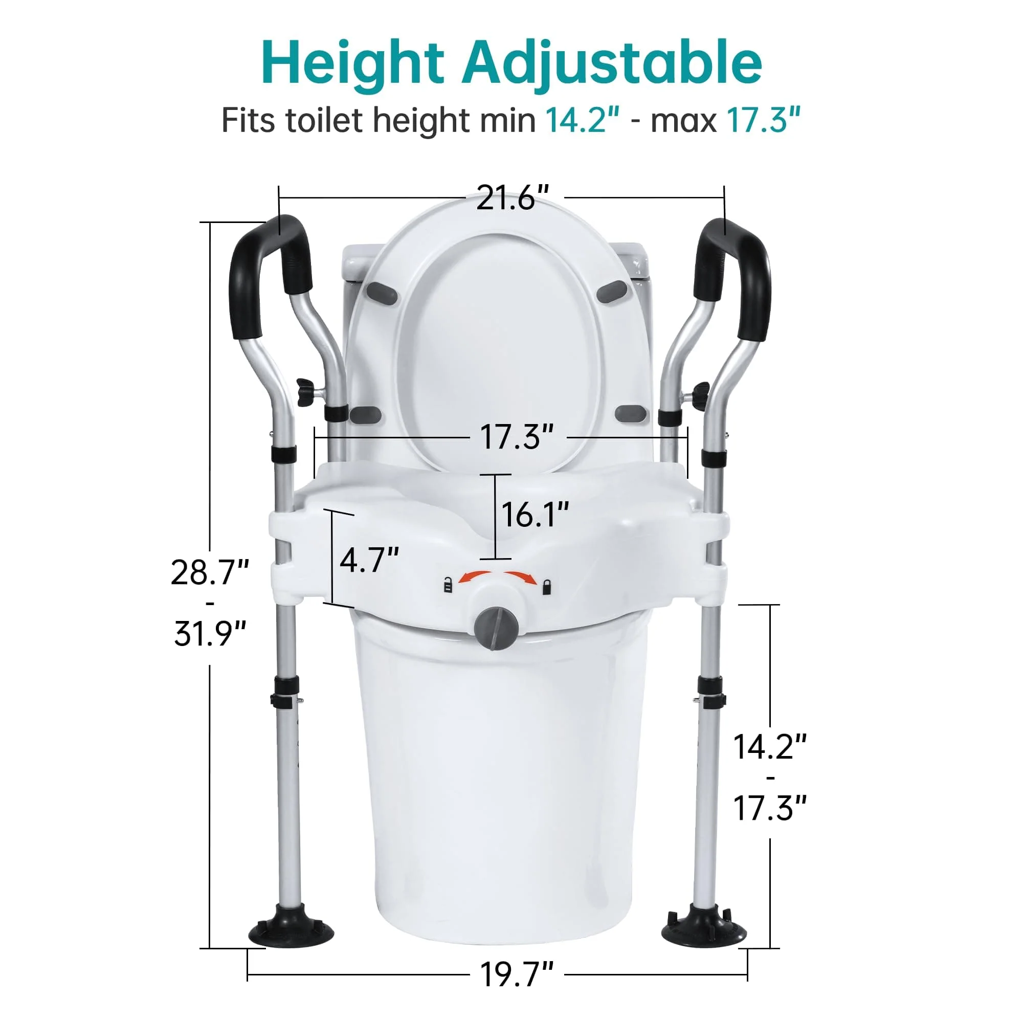 HFK-3377 Height-Adjustable Raised Toilet Seat-Assisted Stand-Up Support