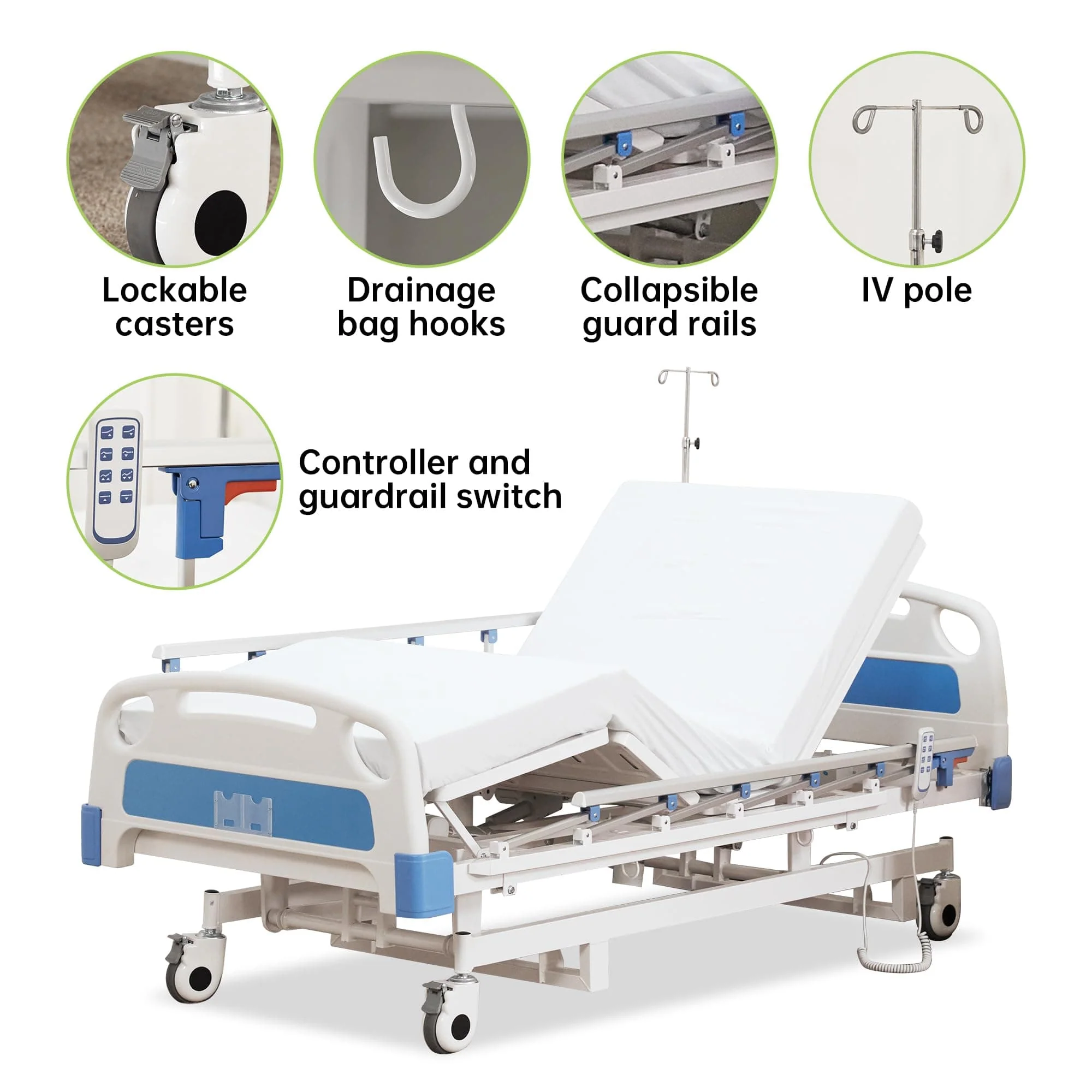 DH-6A431C 3 Function Quiet Full Electric Hospital Bed With Remote Control