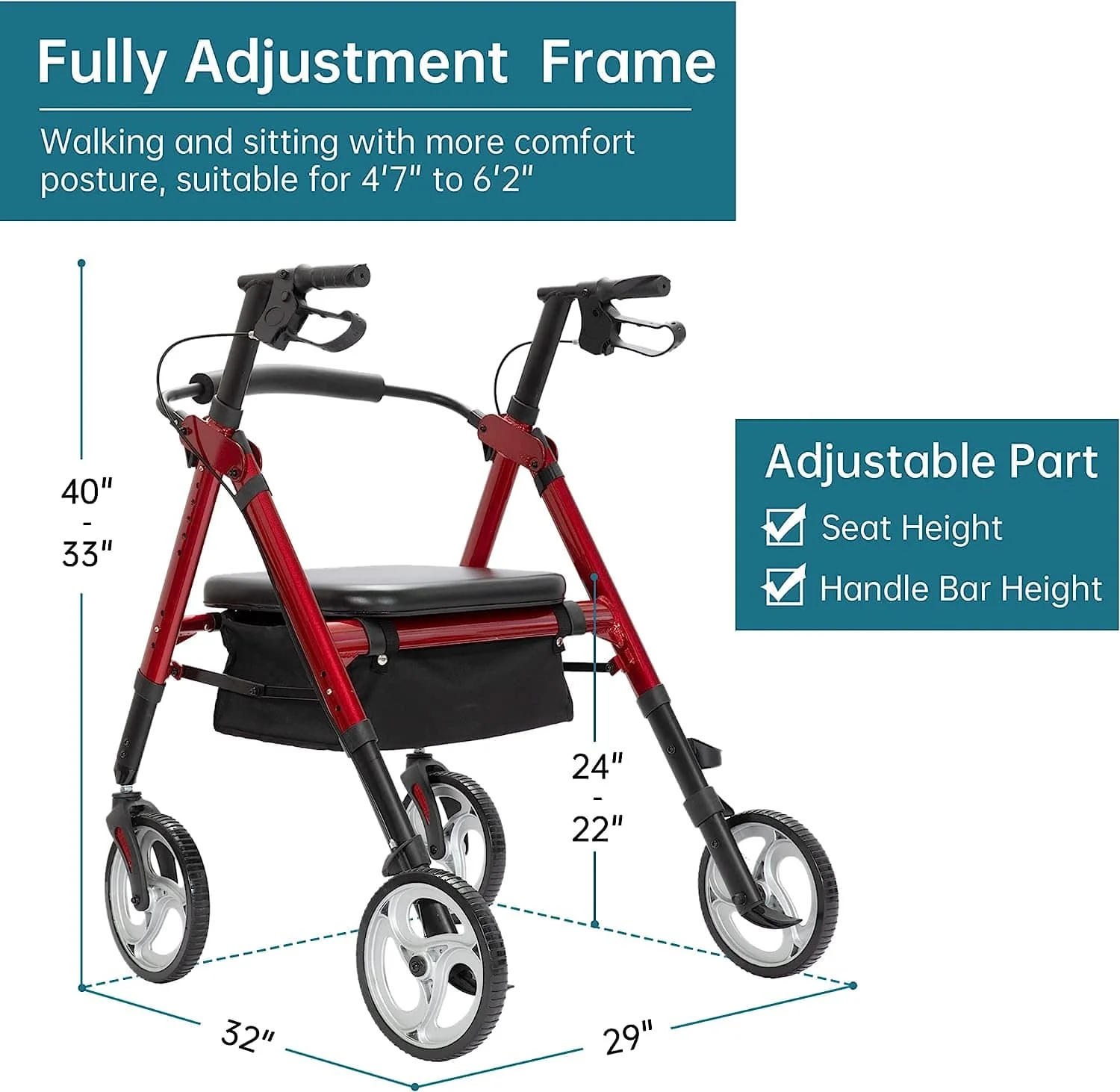HFK-9219 Dual-Brake Heavy Duty Rollator Walker 10