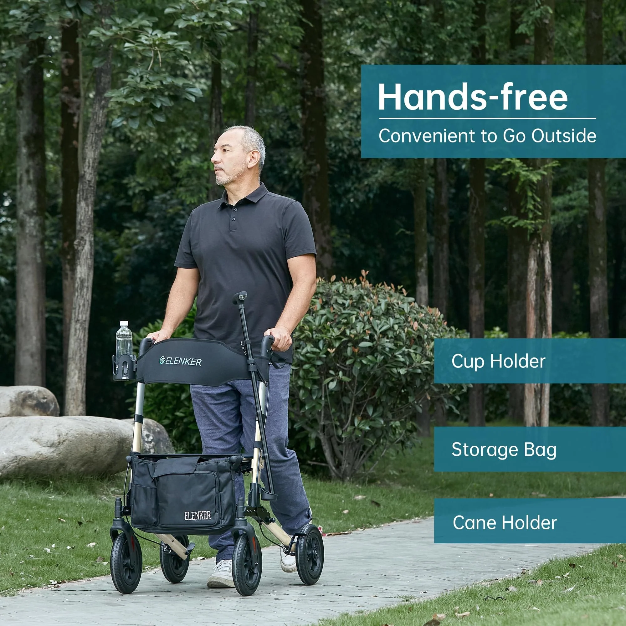 HFK-9202E All Terrain Dual-Brake Compact Foldable Rollator Walker 10