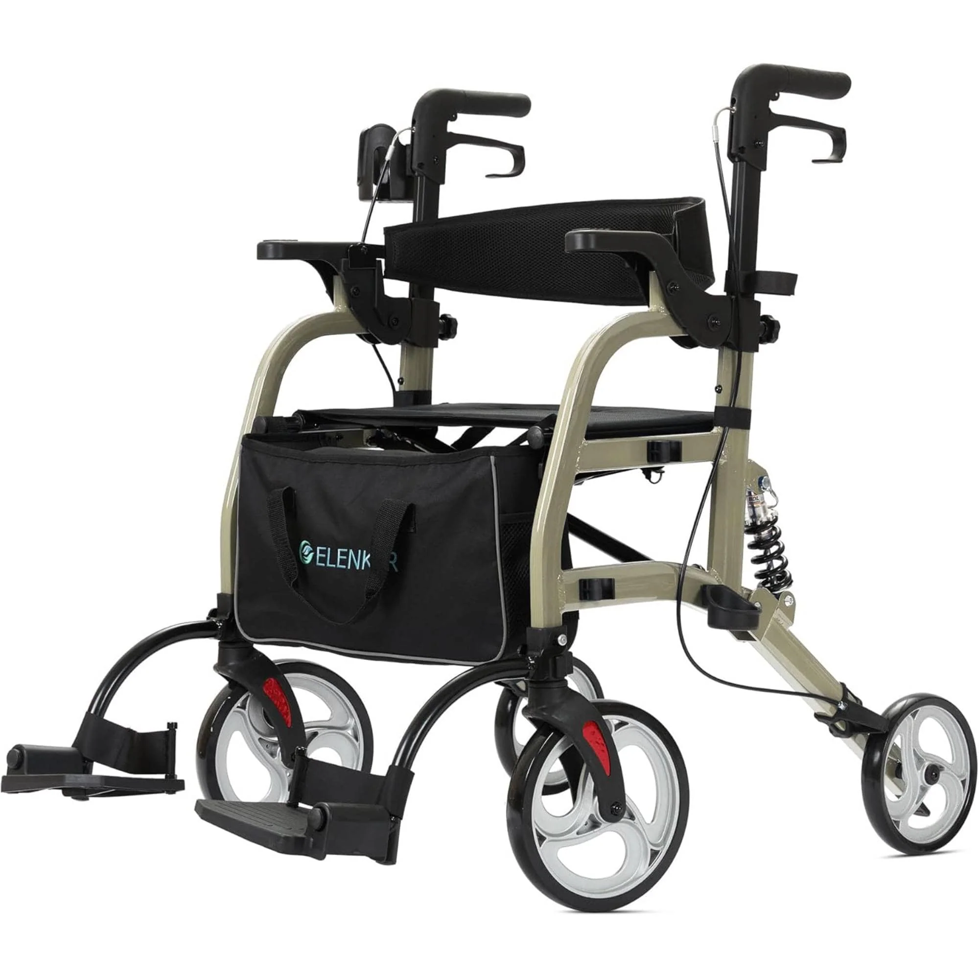 HFK-9294 2-in-1 Shock-Absorbing Rollator Walker 8” Rear Wheels