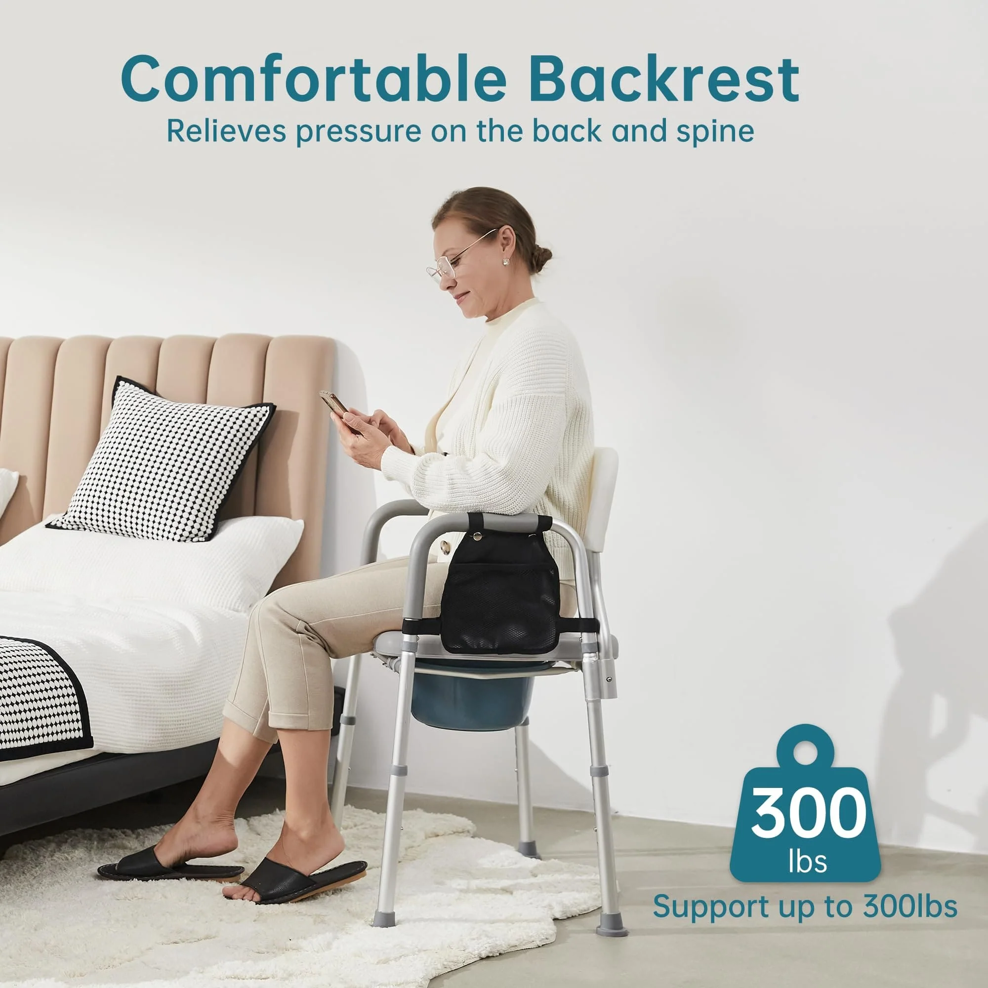 HFK-3367KD-3 4-in-1 Height-Adjustable Raised Toilet Seat with Soft Padded Seat