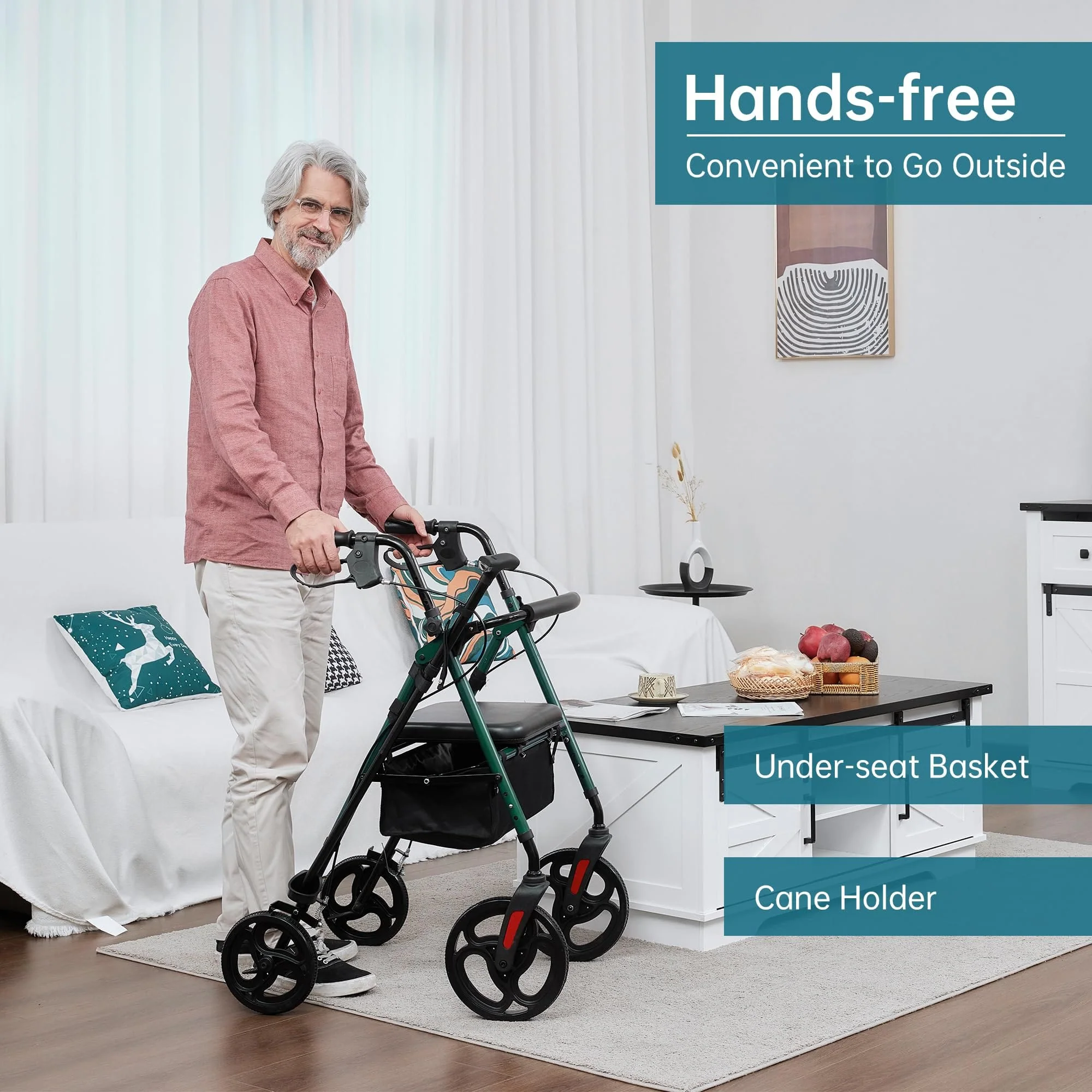 YF-9007B Dual-Brake Ergonomic Handgrip Rollator Walker 8