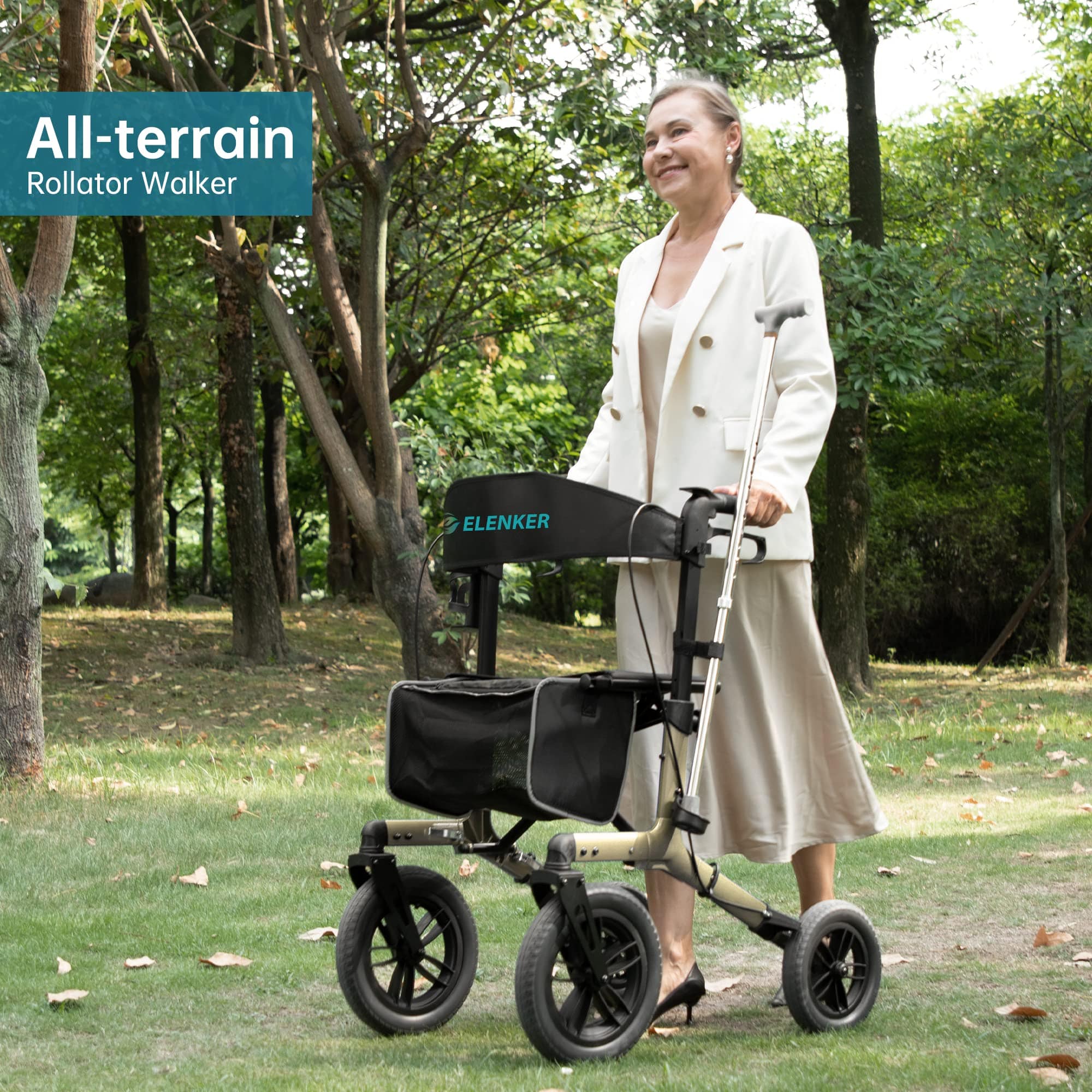 KLD-9212 All Terrain Dual-Brake Rollator Walker 10