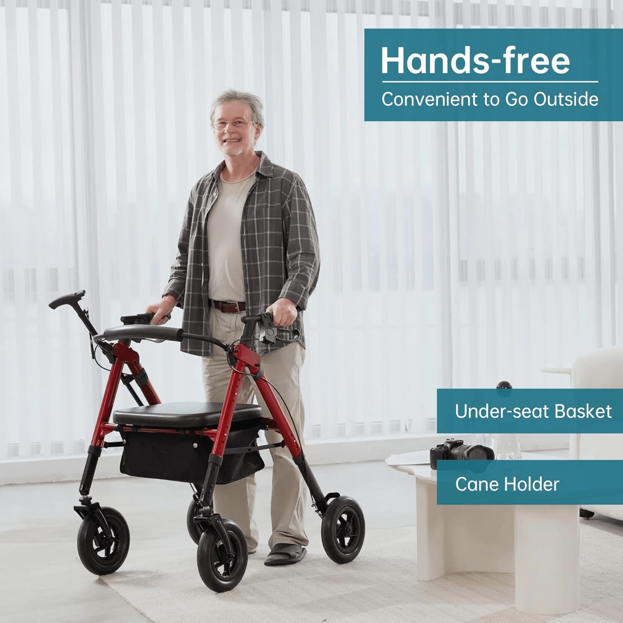 HFK-9219KD-2 All-Terrain Heavy Duty No-Assembly Rollator Walker 10