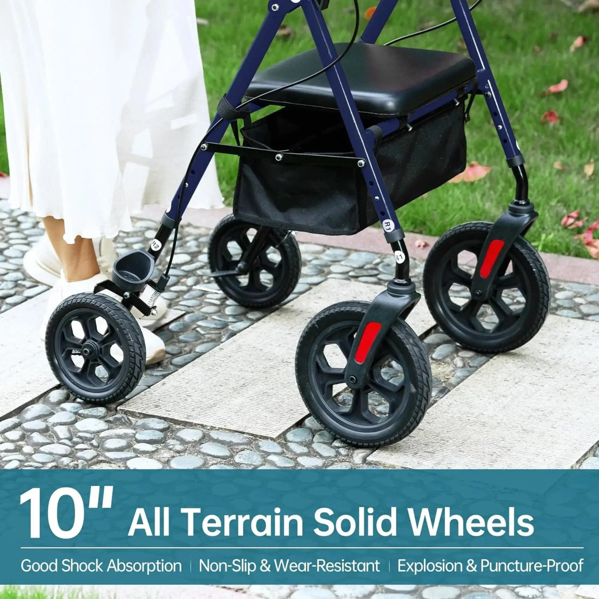 YF-9007D All-Terrain Dual-Brake Rollator Walker 8