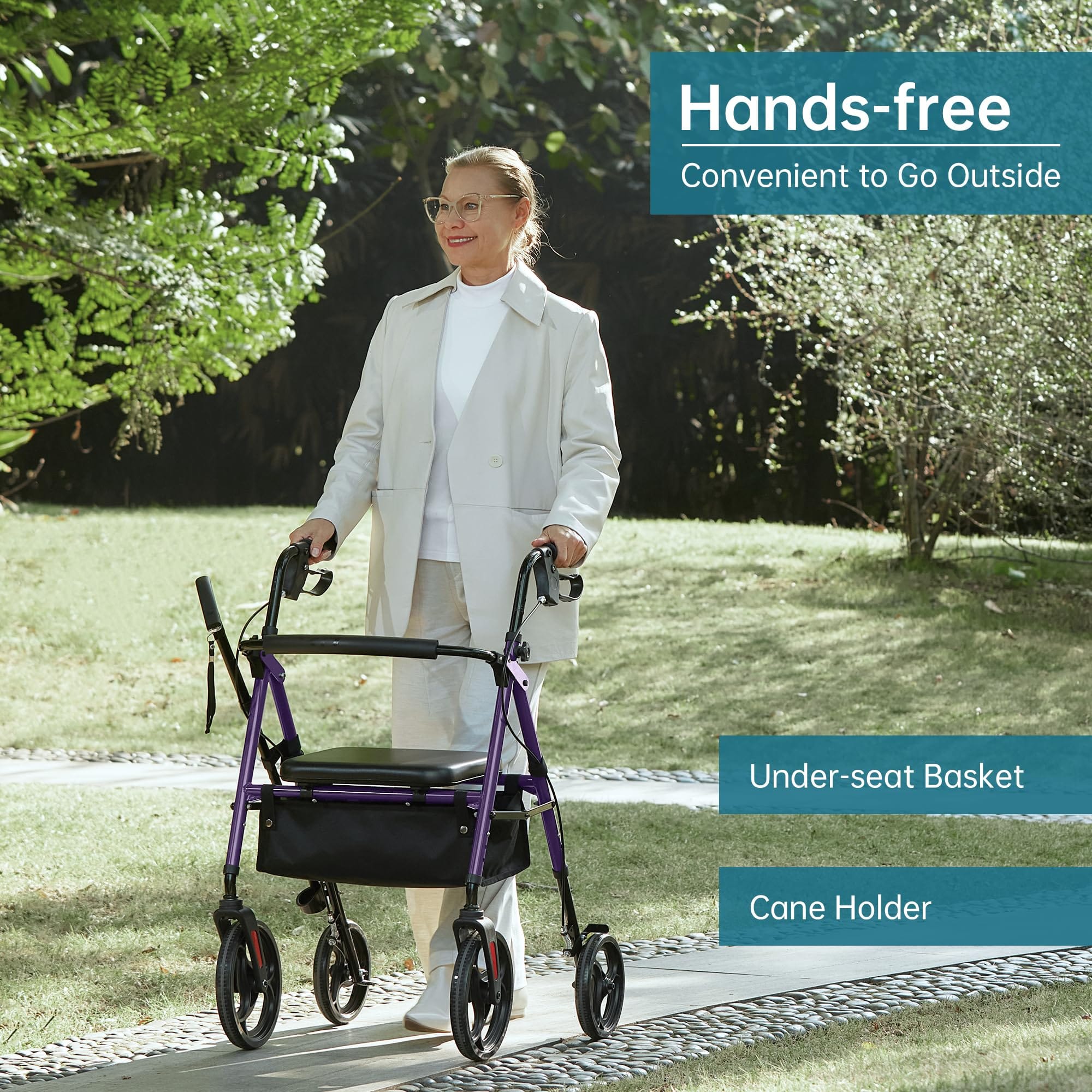 YF-9007B Dual-Brake Ergonomic Handgrip Rollator Walker 8