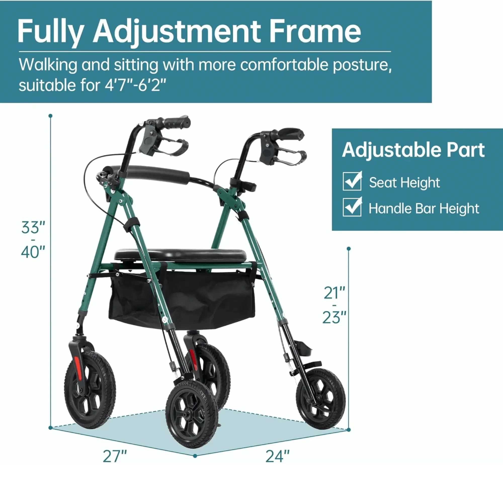 YF-9007D All-Terrain Dual-Brake Rollator Walker 8