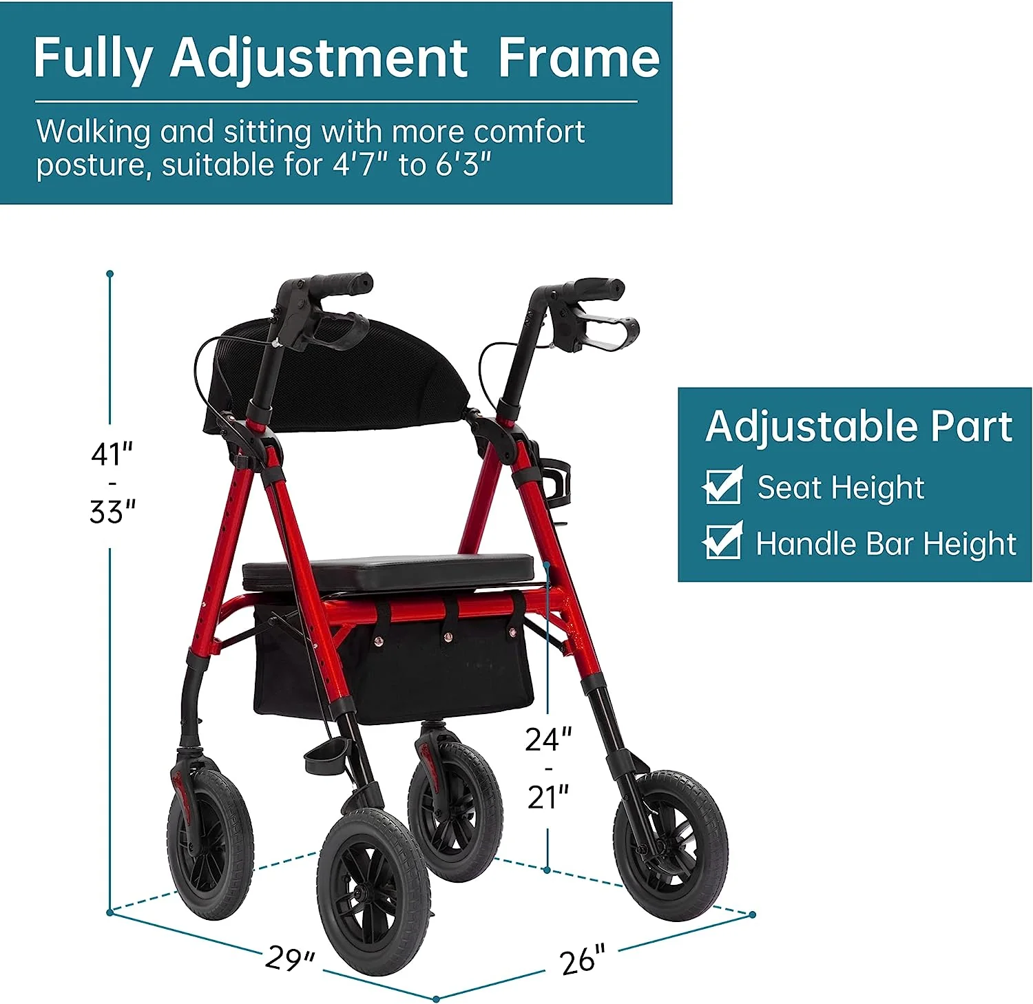 KLD-9218 All Terrain Dual-Brake Rollator Walker 8
