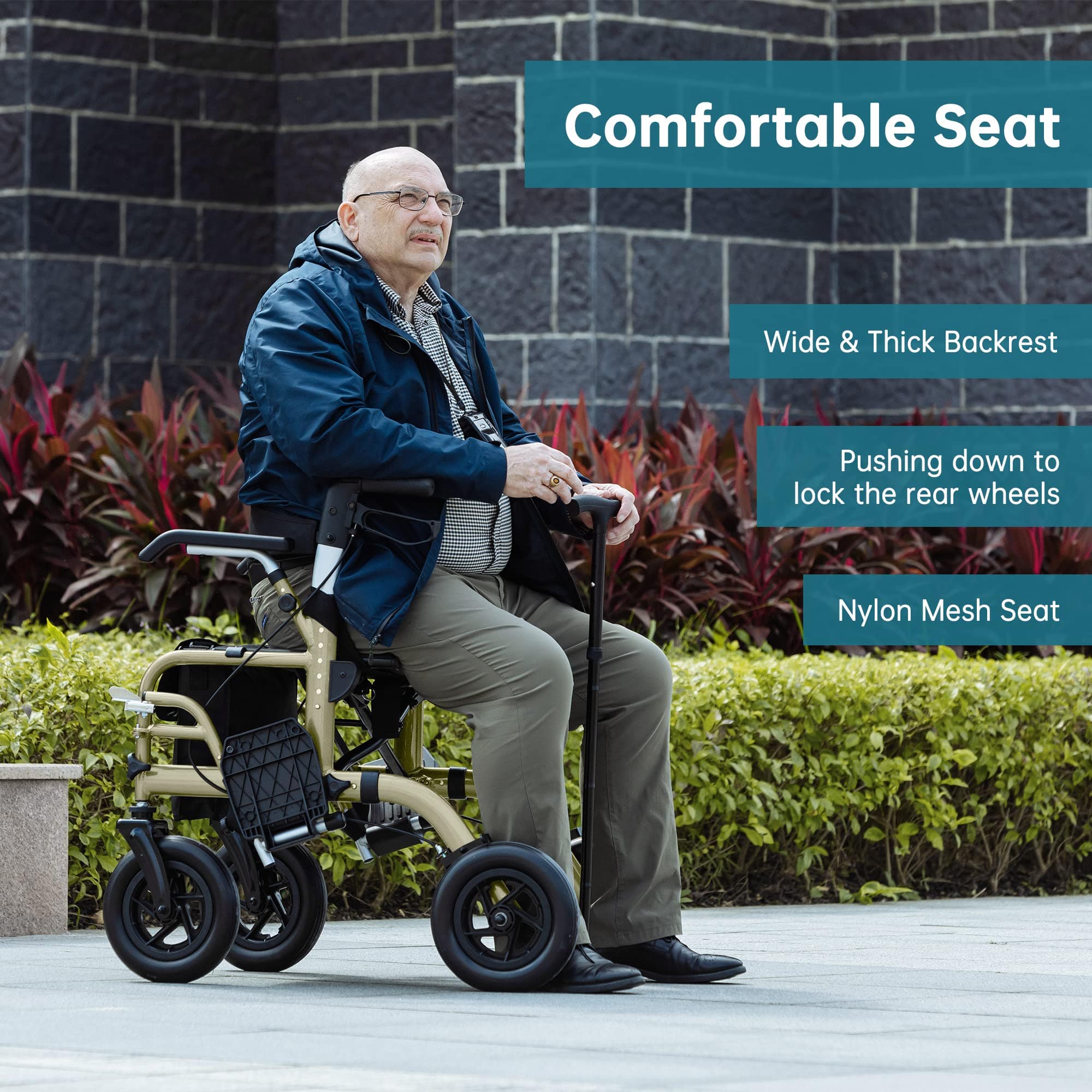 HFK-9213-5 All Terrain 2-in-1 Tall User Rollator Walker 10