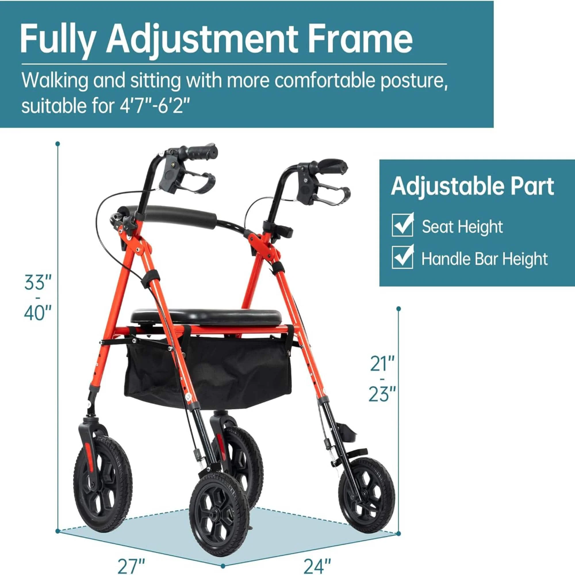 YF-9007D All-Terrain Dual-Brake Rollator Walker 8