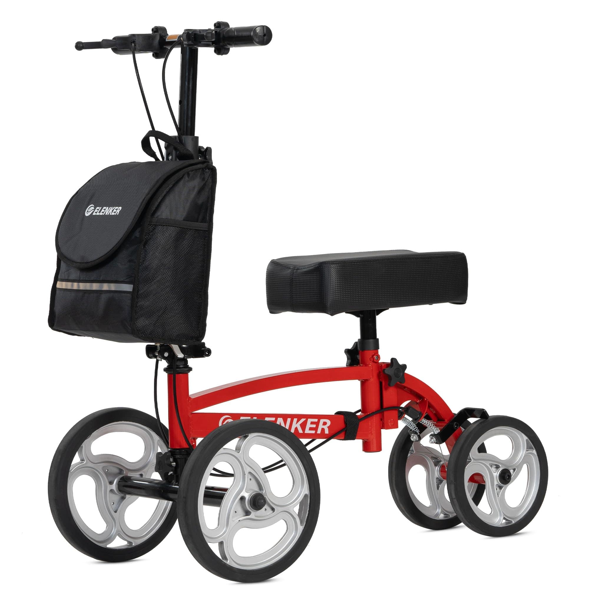 YF-9010A Steerable Knee Scooter, Foldable Knee Walker with Basket Dual Braking System Knee Scooters for Injured Ankle and Broken Foot Red