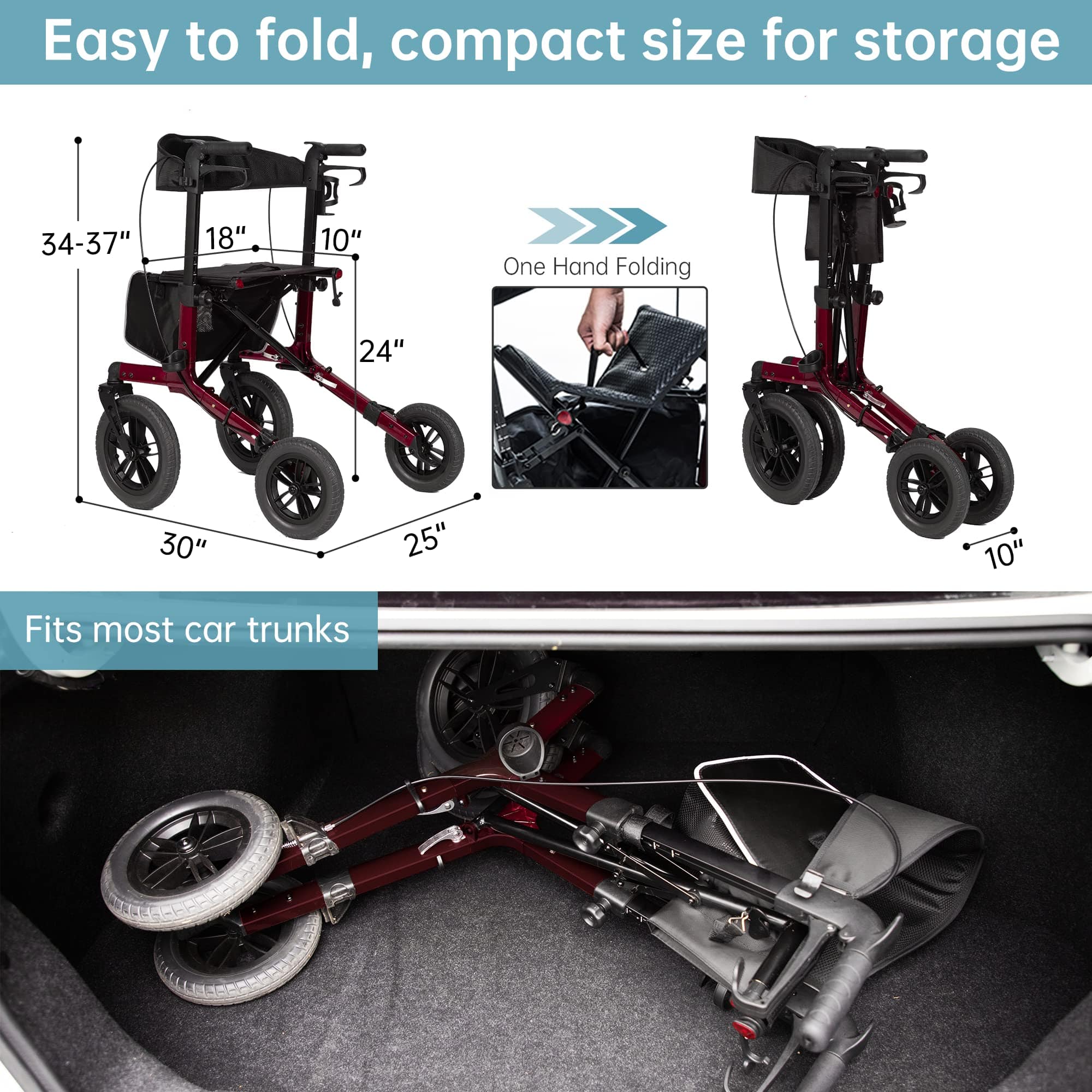 KLD-9212 All Terrain Dual-Brake Rollator Walker 10