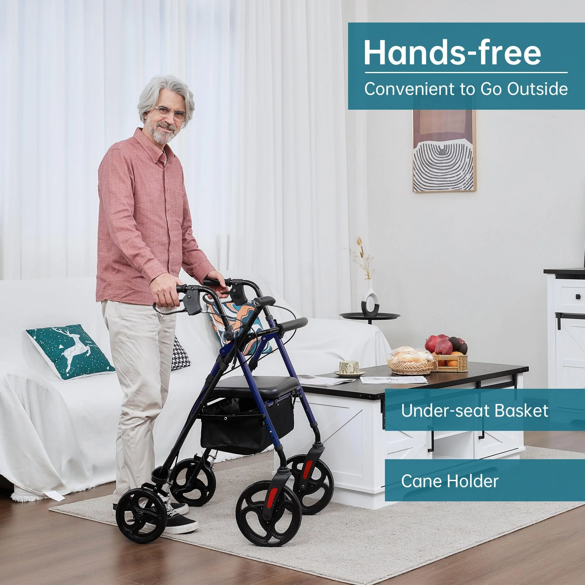 YF-9007B Dual-Brake Ergonomic Handgrip Rollator Walker 8
