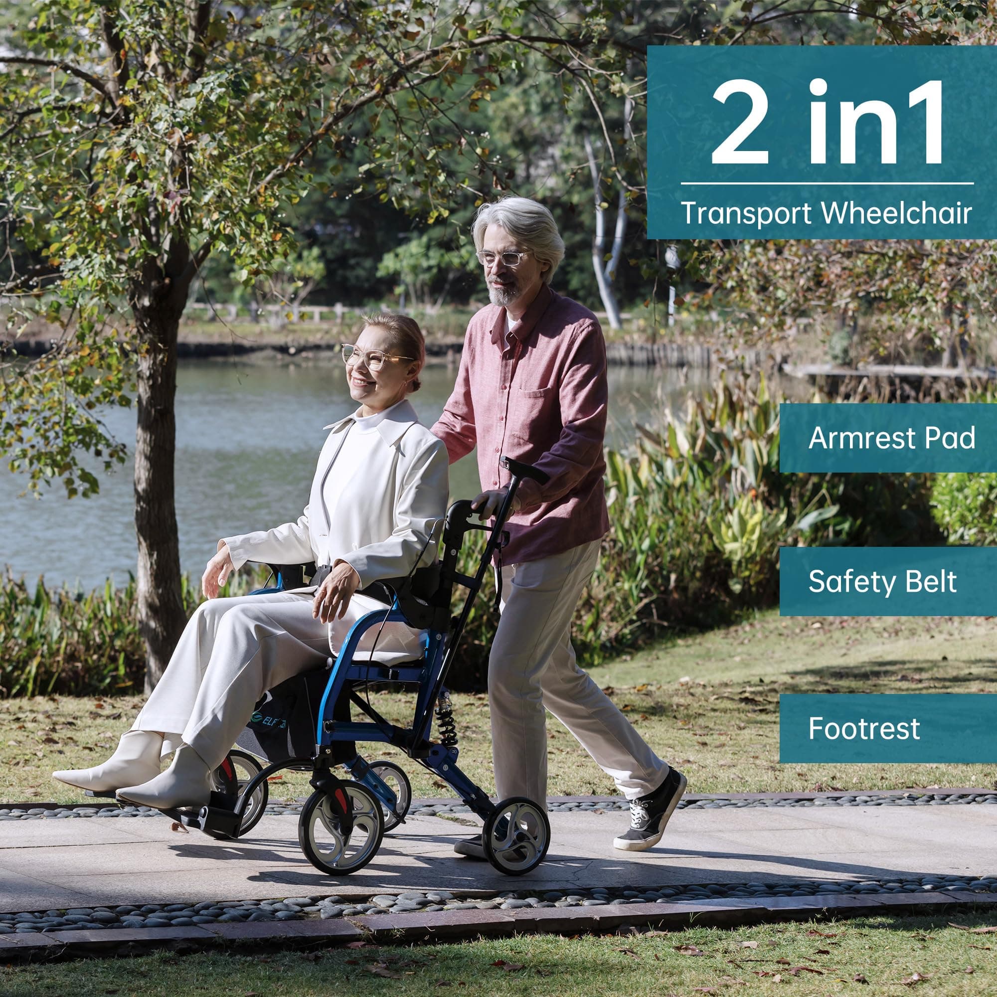 HFK-9294 2-in-1 Shock-Absorbing Rollator Walker 8” Rear Wheels