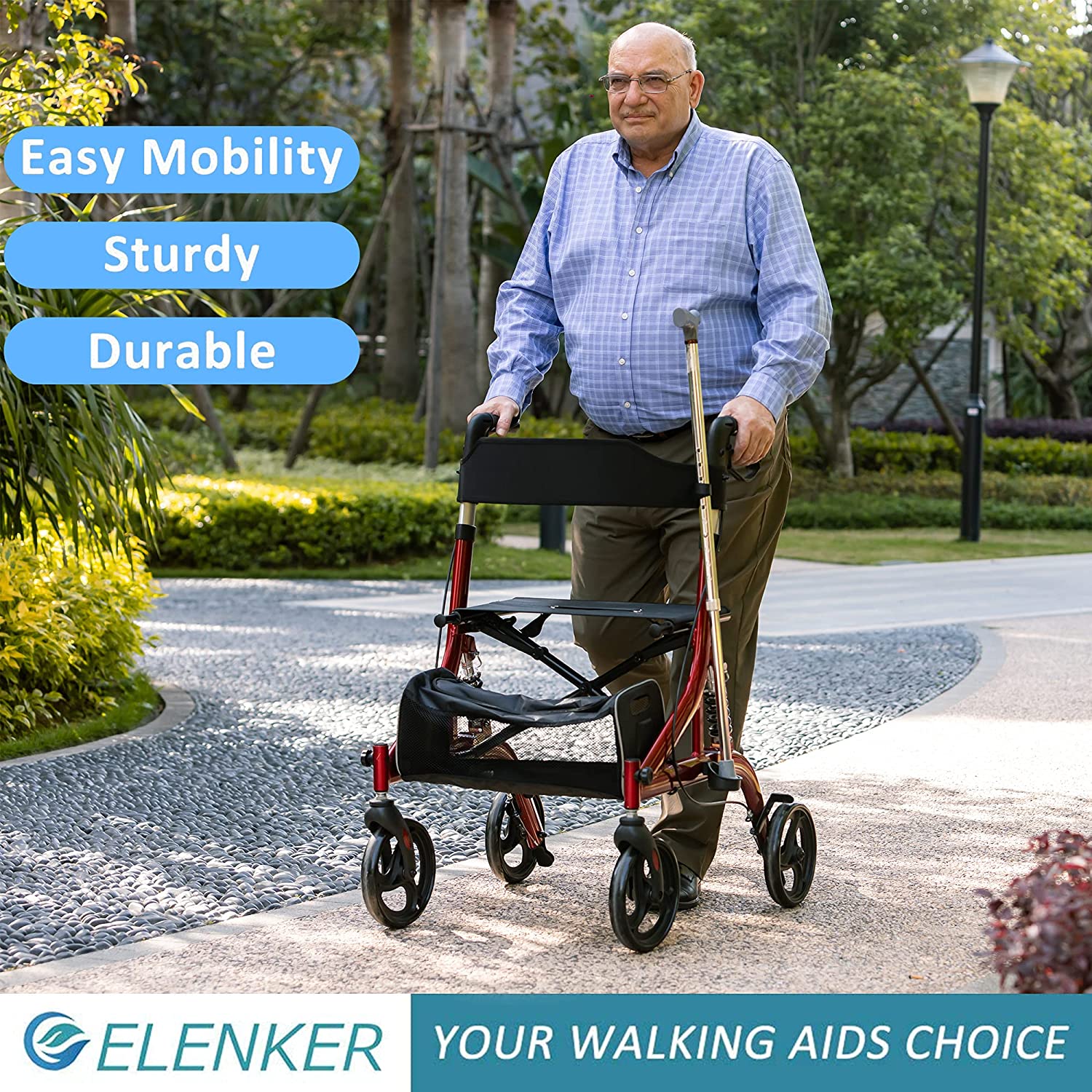 HFK-9211 Dual-Brake Shock-Absorbing Rollator Walker 8