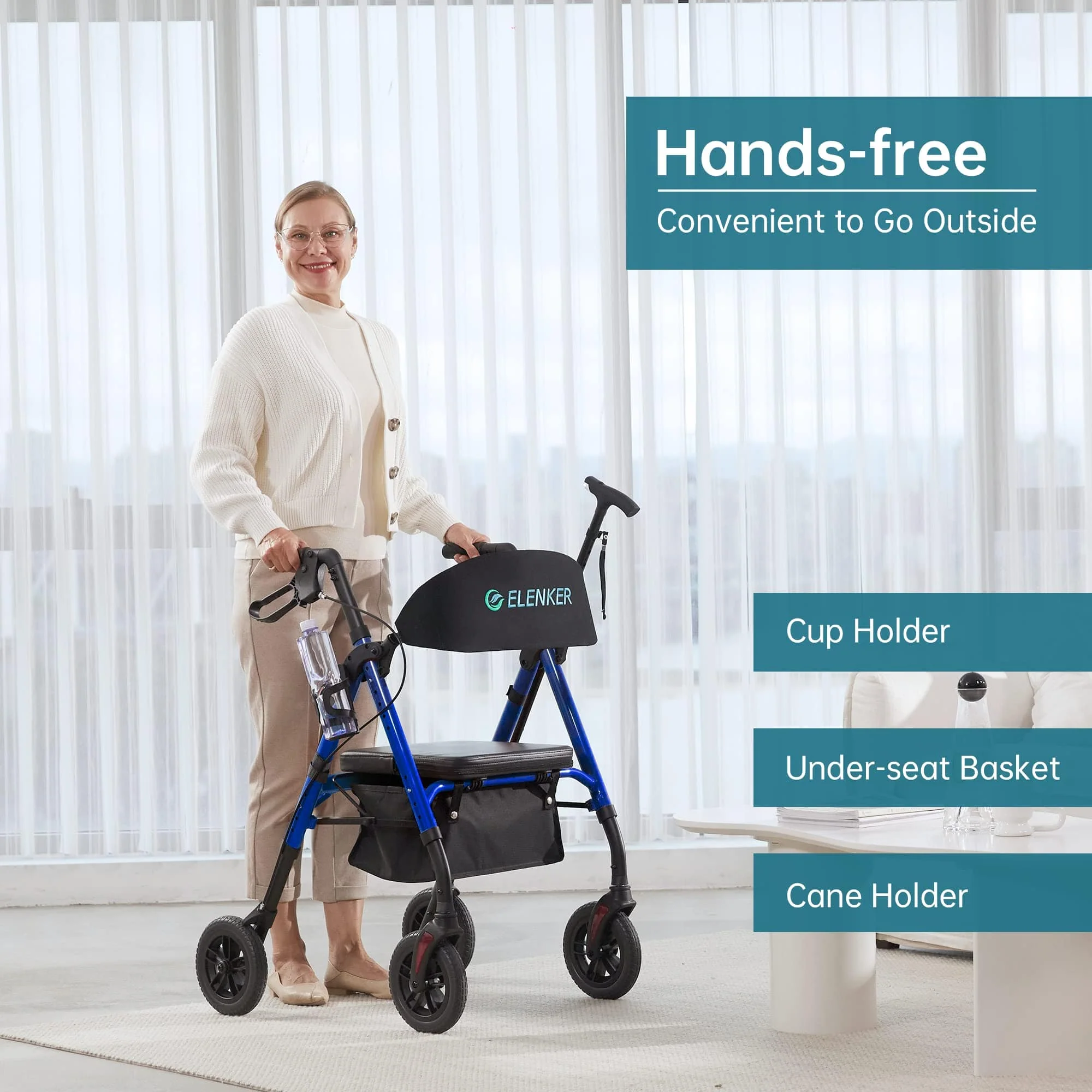 KLD-9218 All Terrain Dual-Brake Rollator Walker 8