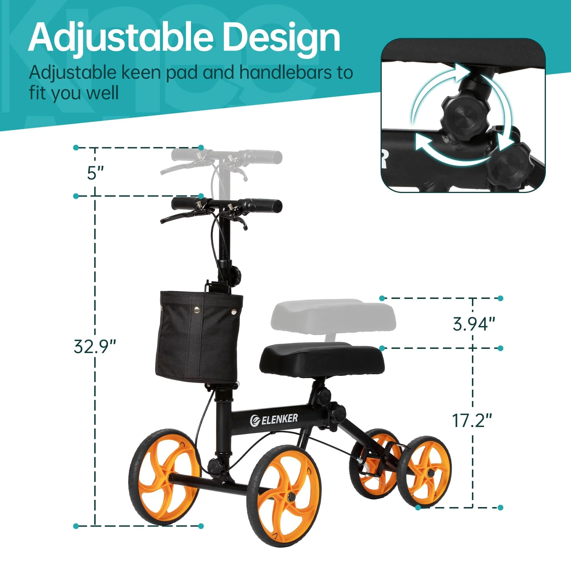 MT-9253 Steerable Portable Knee Walker 10'' Wheels