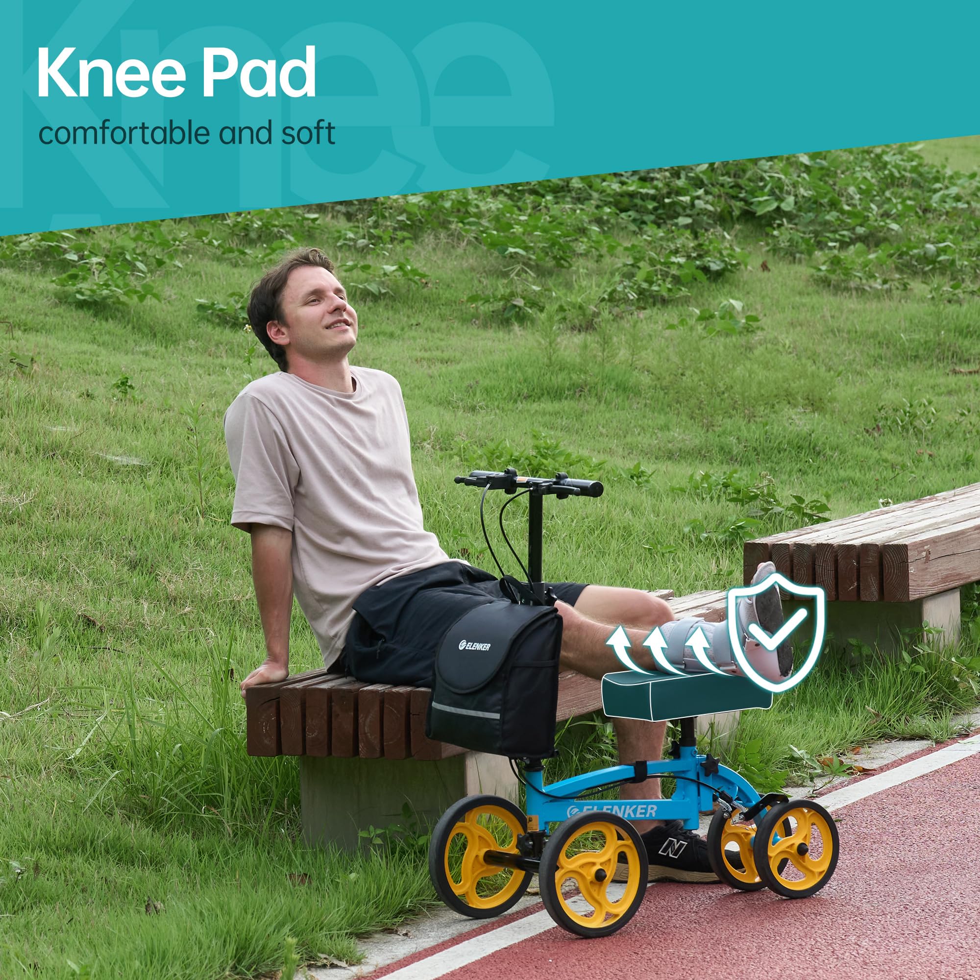 YF-9010A Steerable Knee Scooter, Foldable Knee Walker with Basket Dual Braking System Knee Scooters for Injured Ankle and Broken Foot Blue