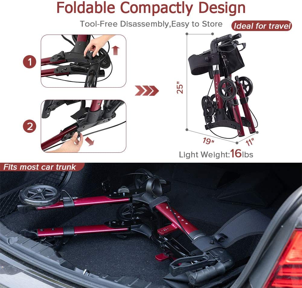 HFK-9202D Dual-Brake Compact Foldable Rollator Walker 6