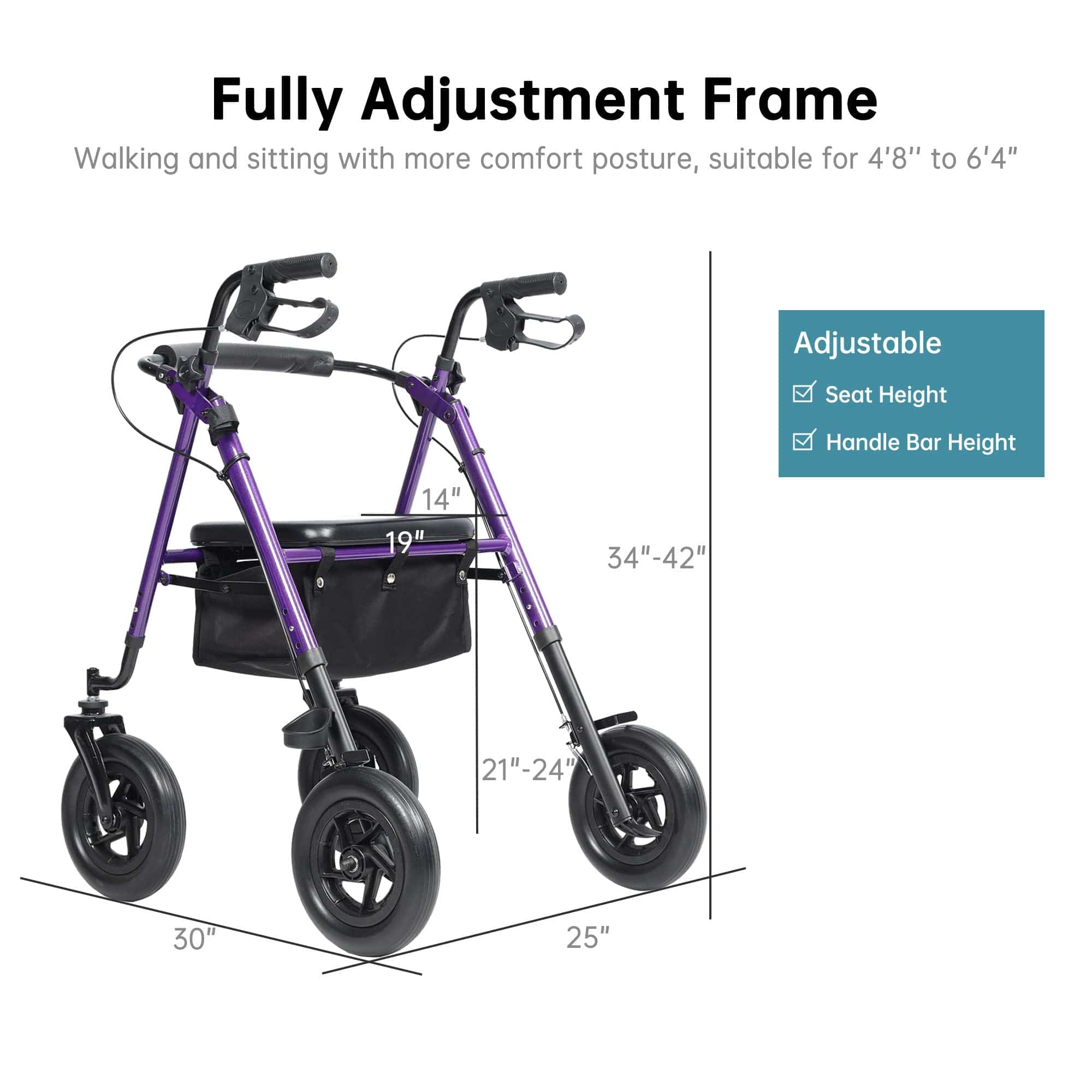 HFK-9236D4 All Terrain Dual-Brake Rollator Walker 10