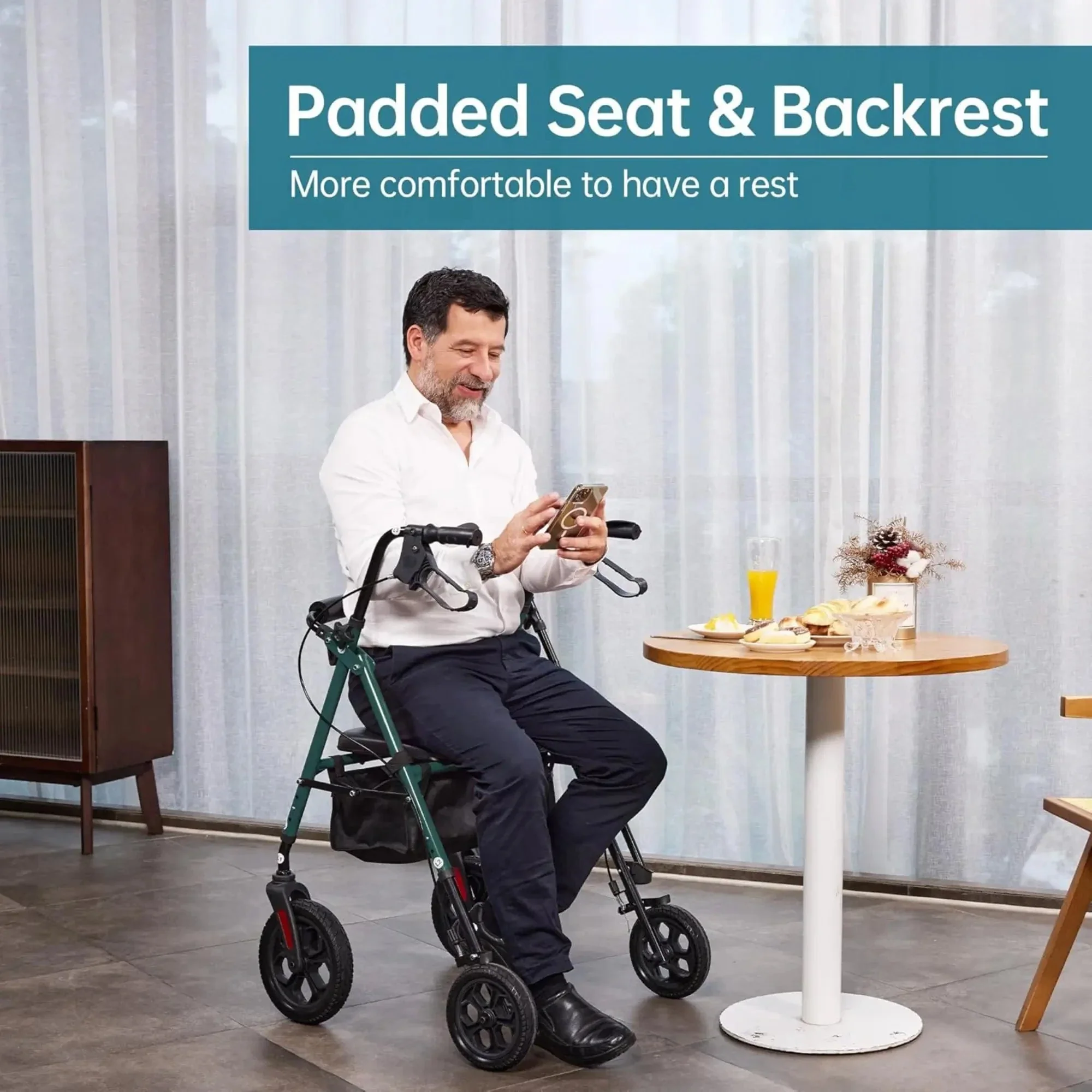 YF-9007D All-Terrain Dual-Brake Rollator Walker 8