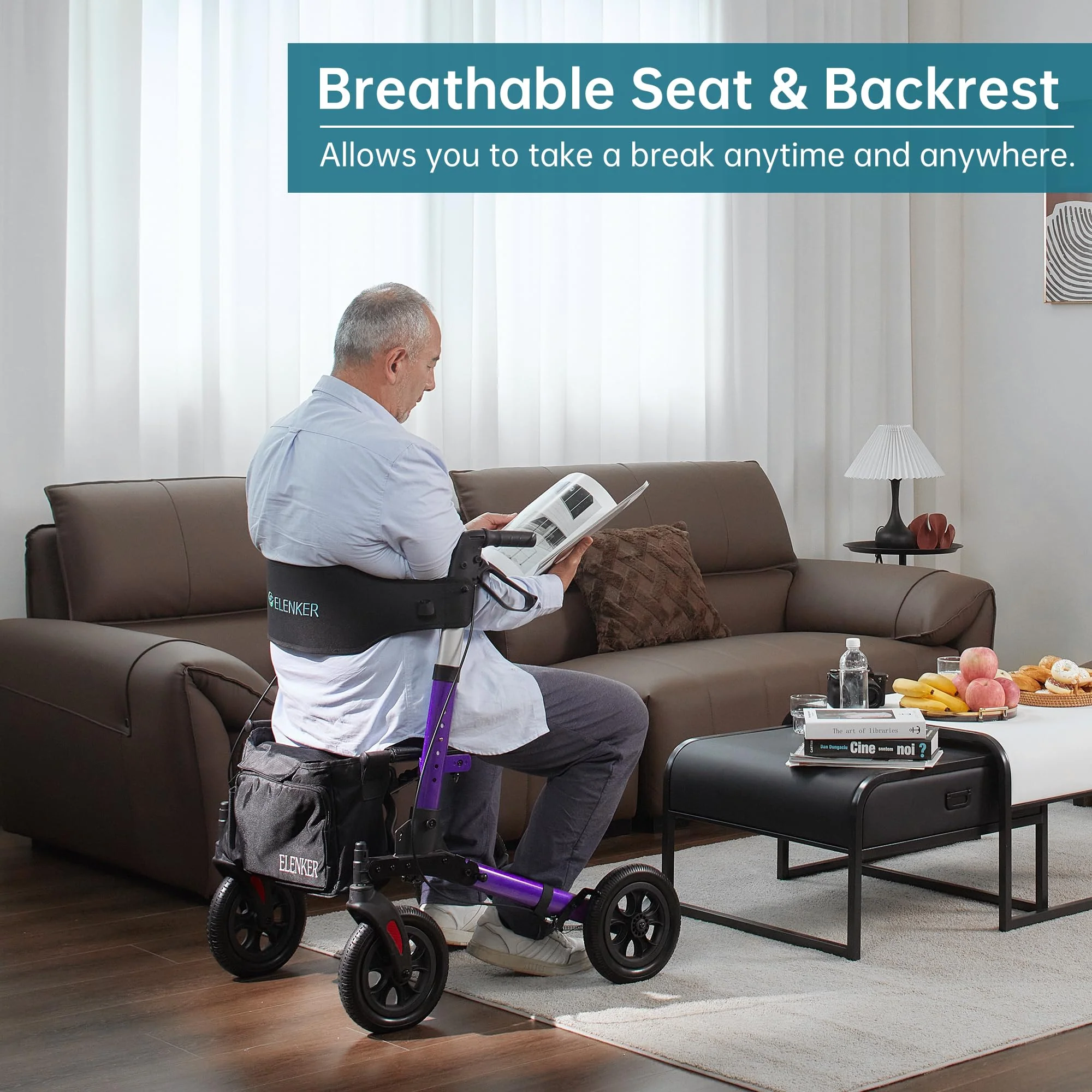 HFK-9202E All Terrain Dual-Brake Compact Foldable Rollator Walker 10