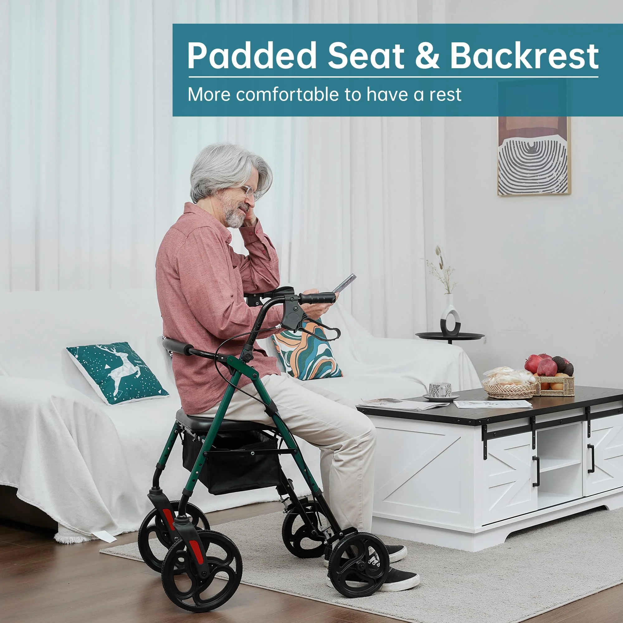 YF-9007B Dual-Brake Ergonomic Handgrip Rollator Walker 8